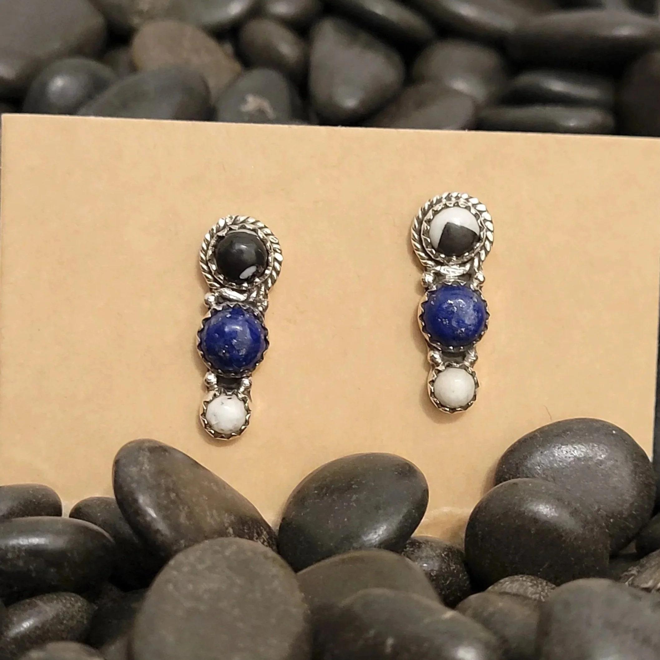 Sterling Silver Lapis White Buffalo Earrings