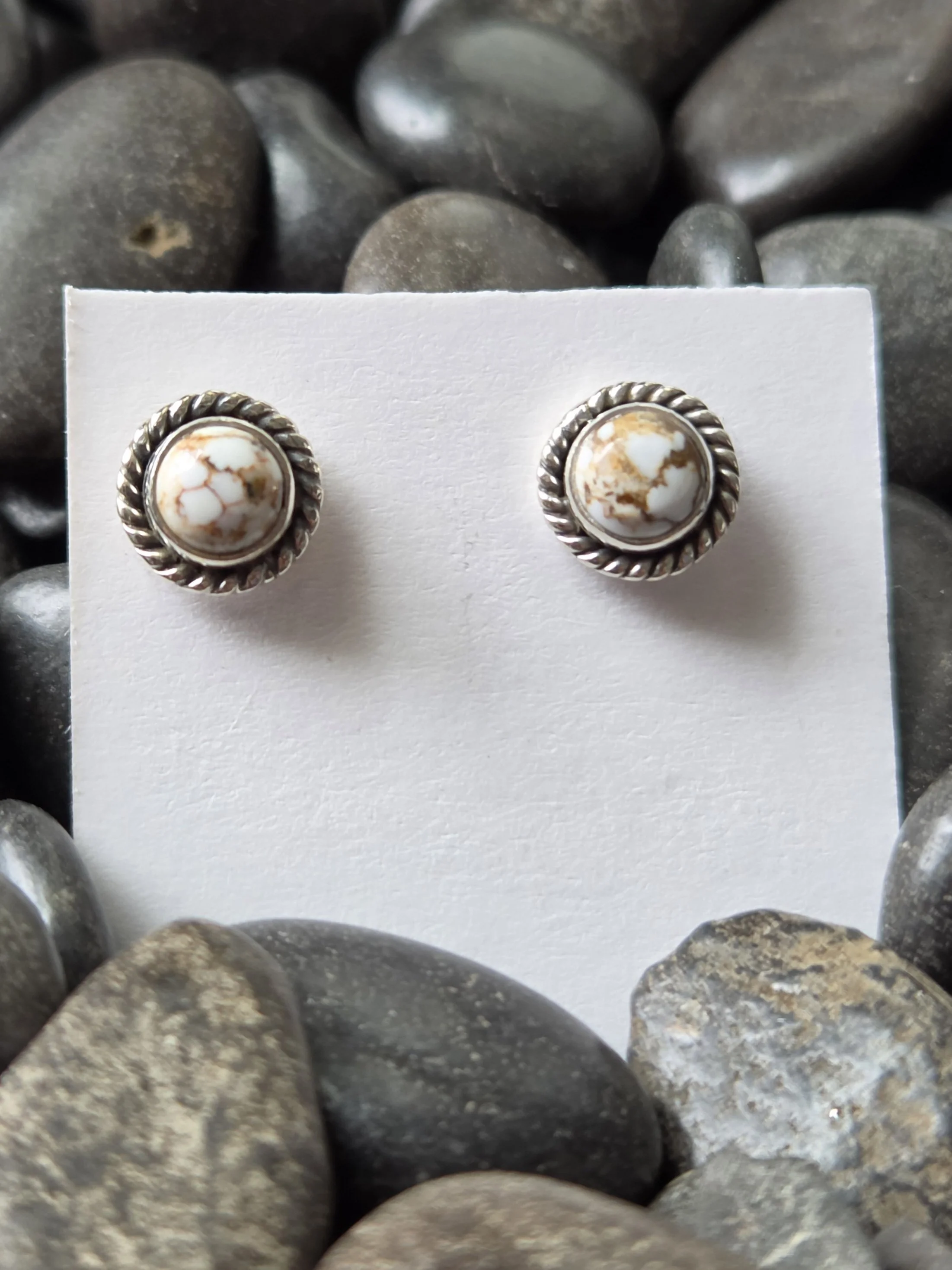Sterling Silver Wild Horse Button Earrings