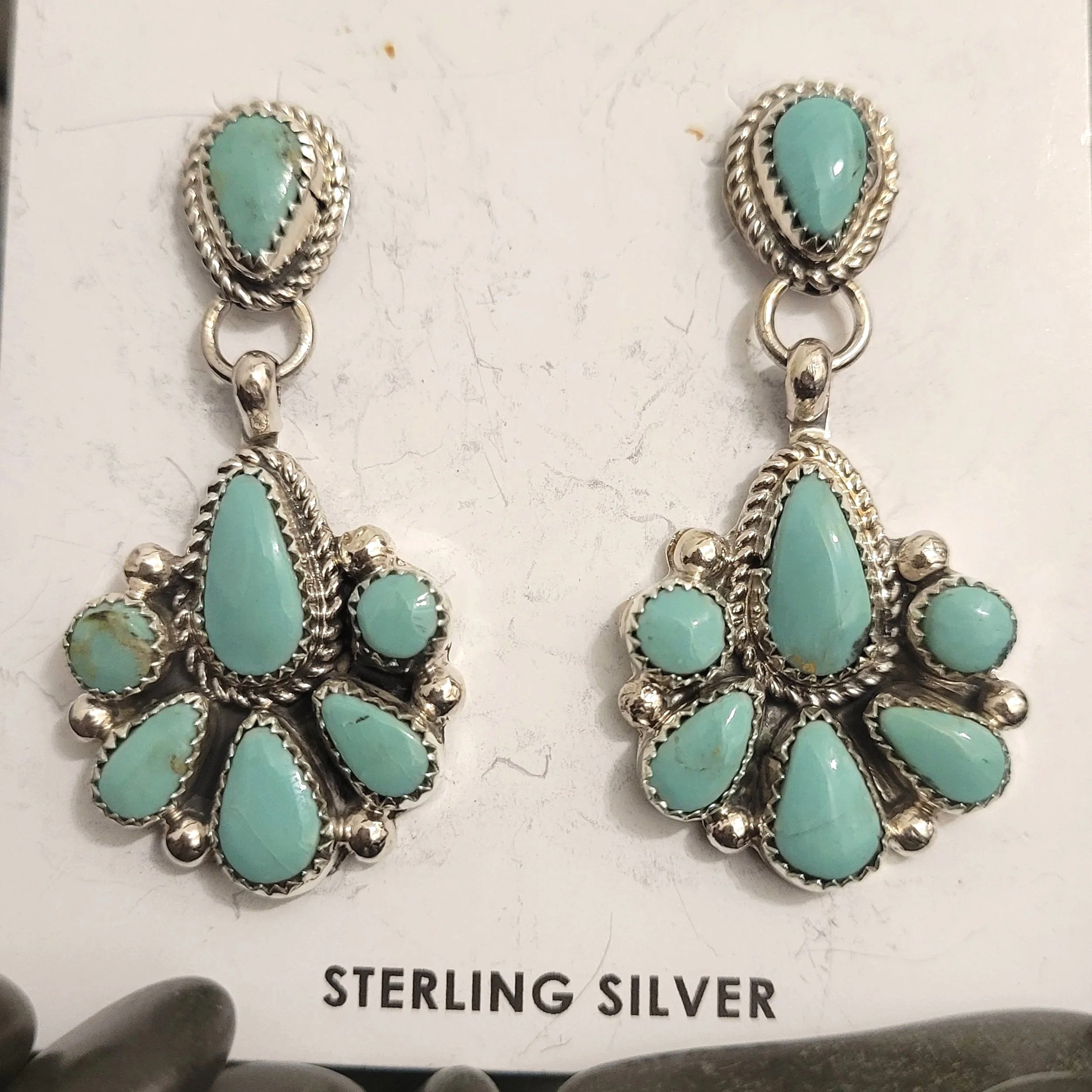 Sterling Silver Kingman Turquoise Cluster Earrings