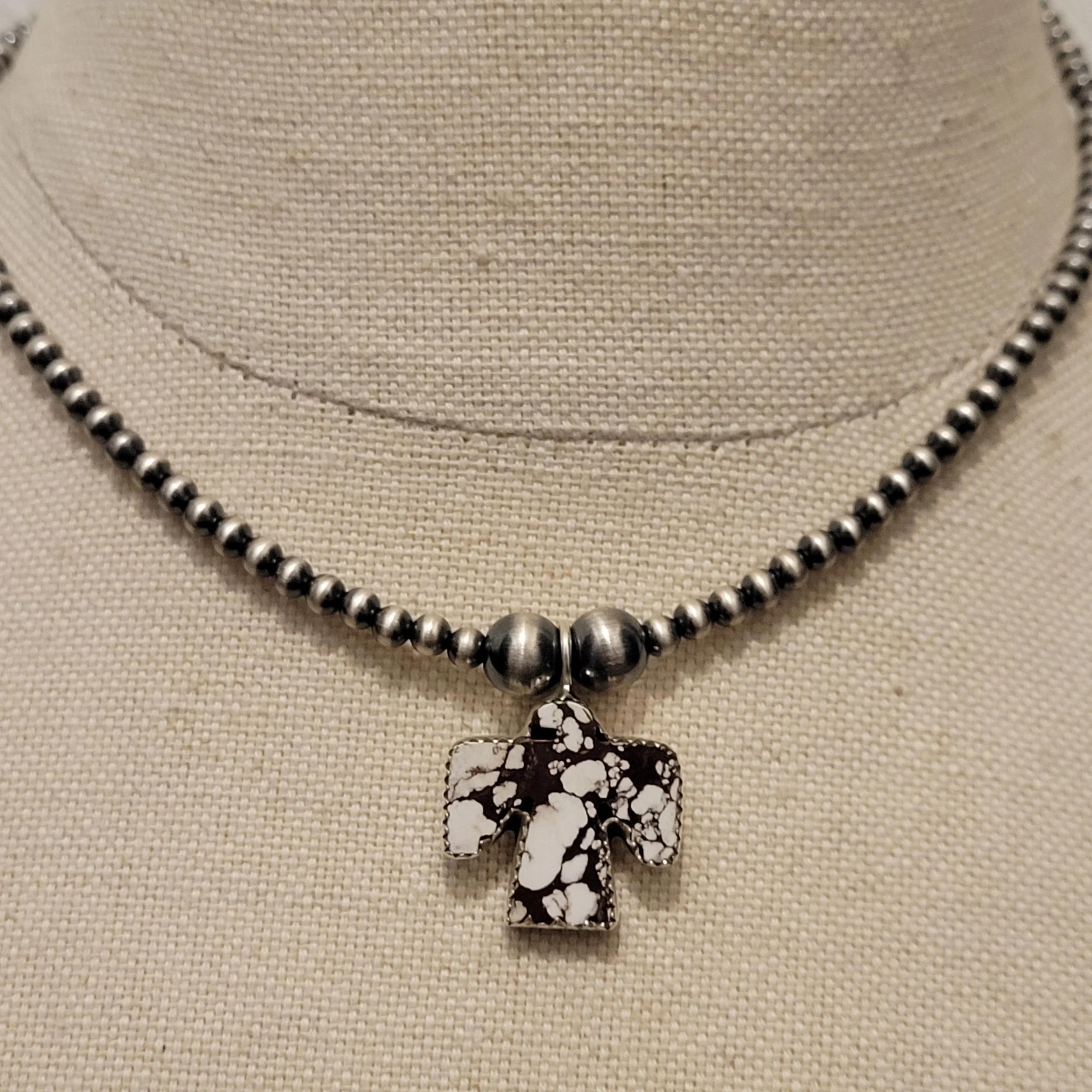 Sterling Silver Wild Horse Thunderbird with 3mm Pearl Necklace
