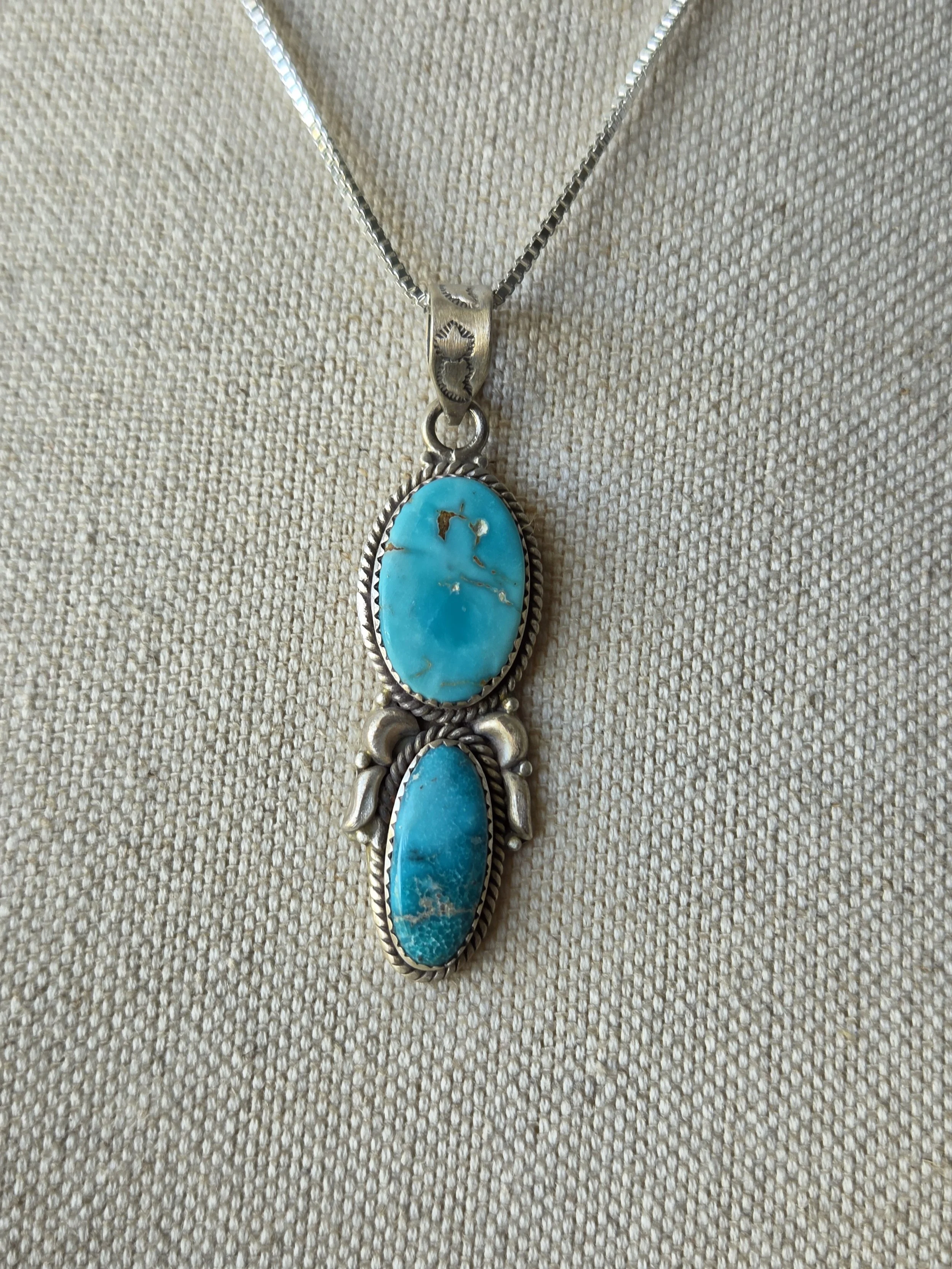 Sterling Silver Lone Mountain Turquoise Double Stone Necklace