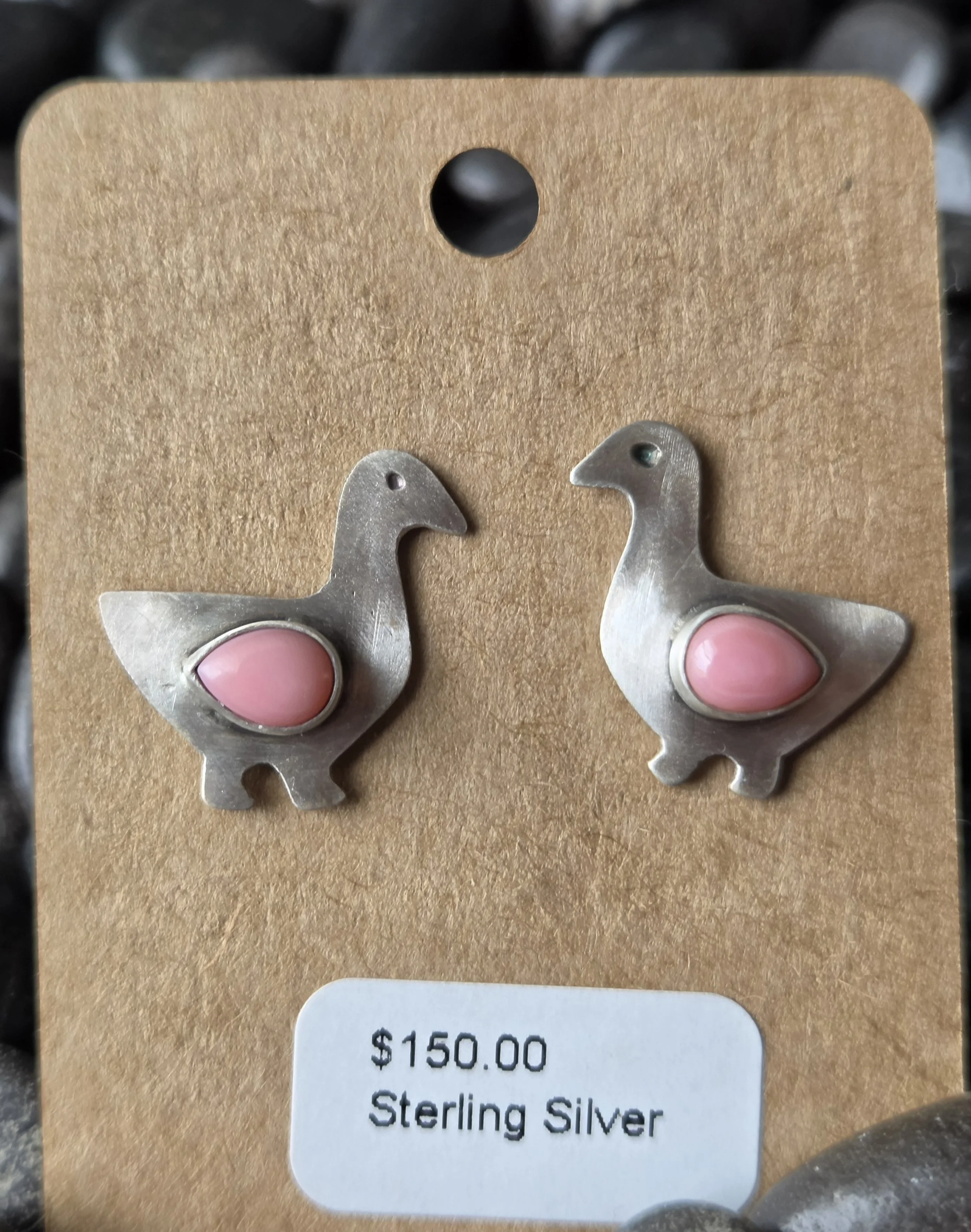 Sterling Silver Pink Conch Dinosaur / Duck / Goose Earrings