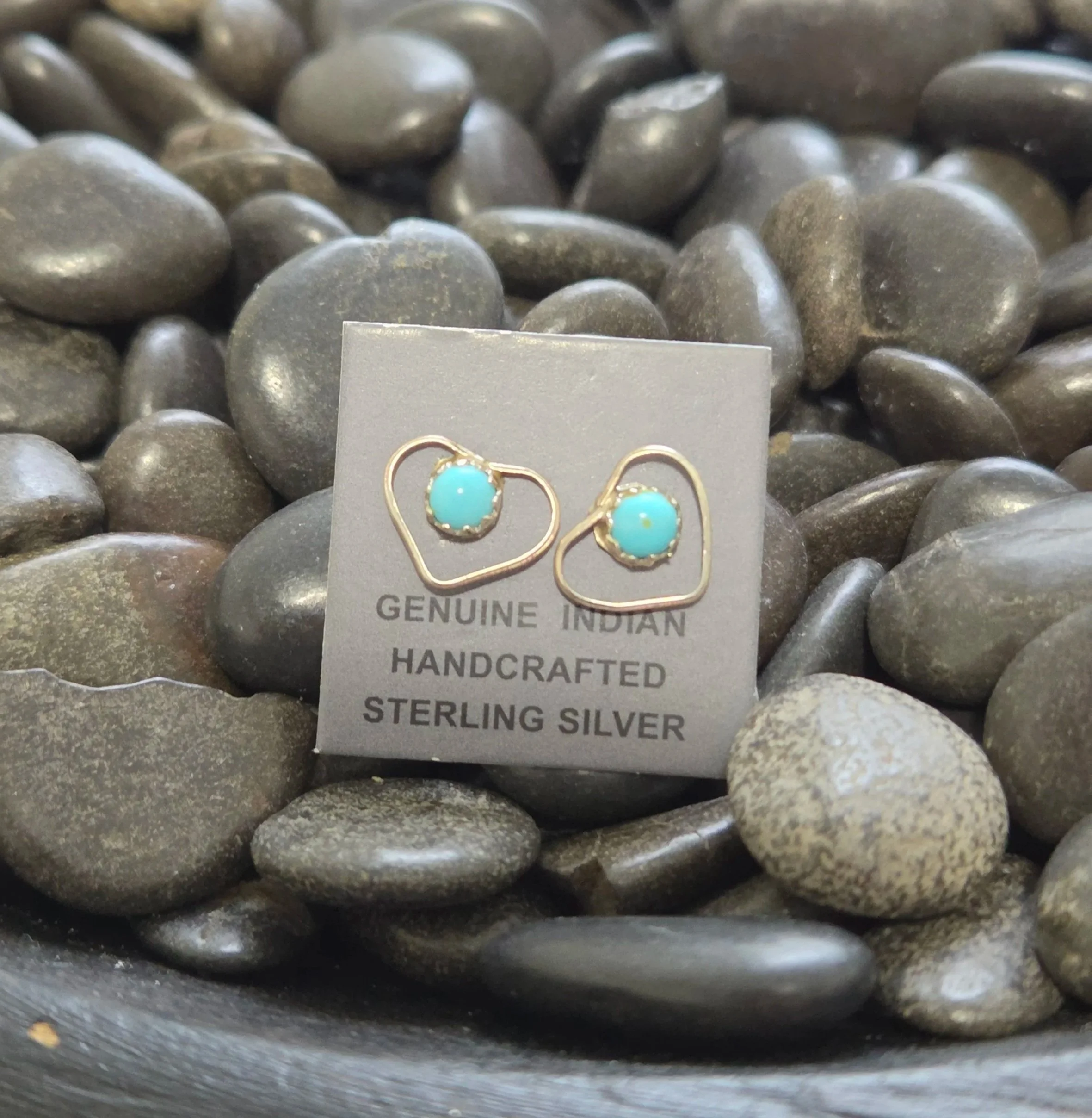 Sterling Silver Turquoise Heart Silhouette Earrings - Native American