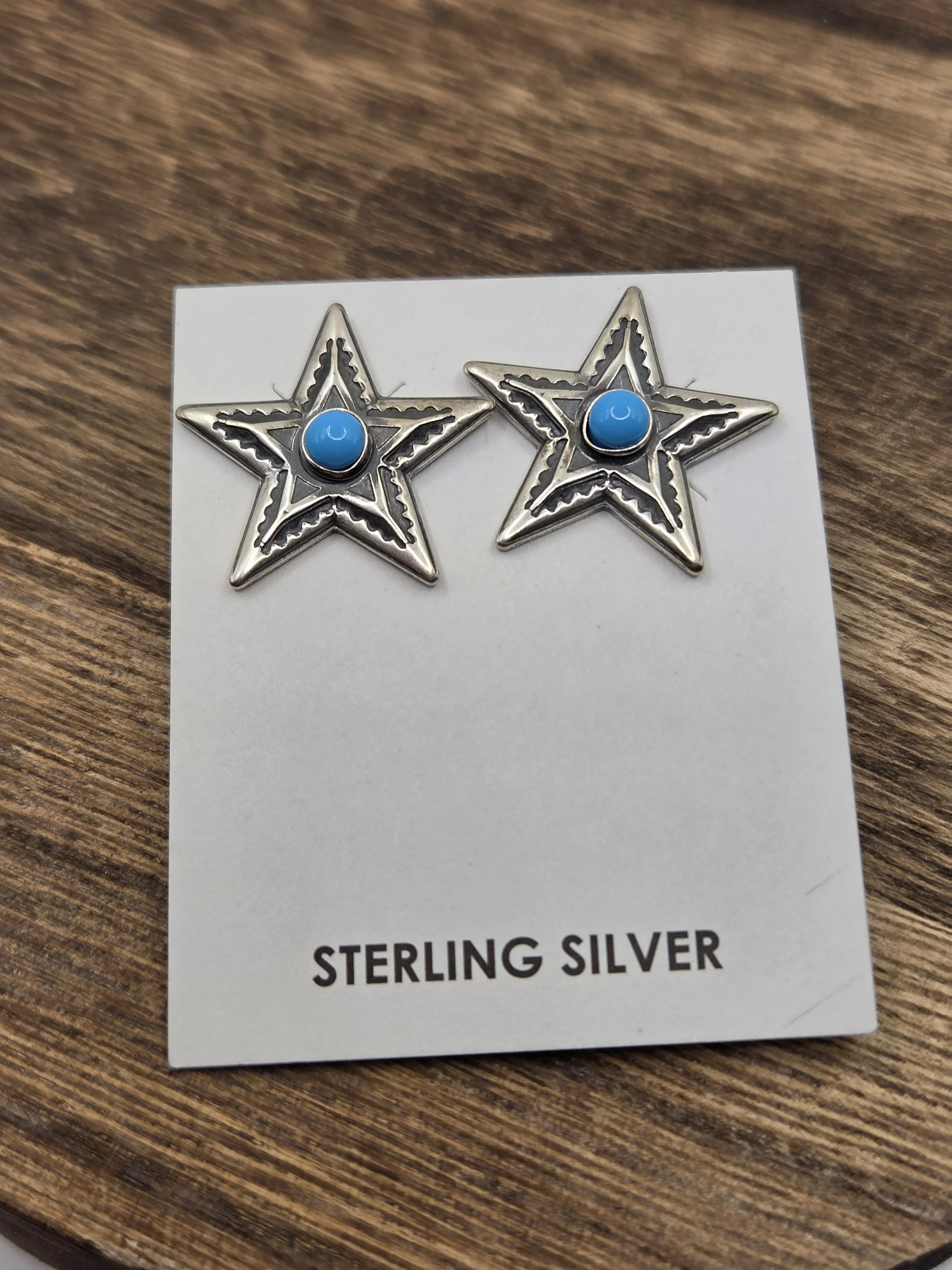 Sterling Silver Turquoise Star Stud Earrings - Native American