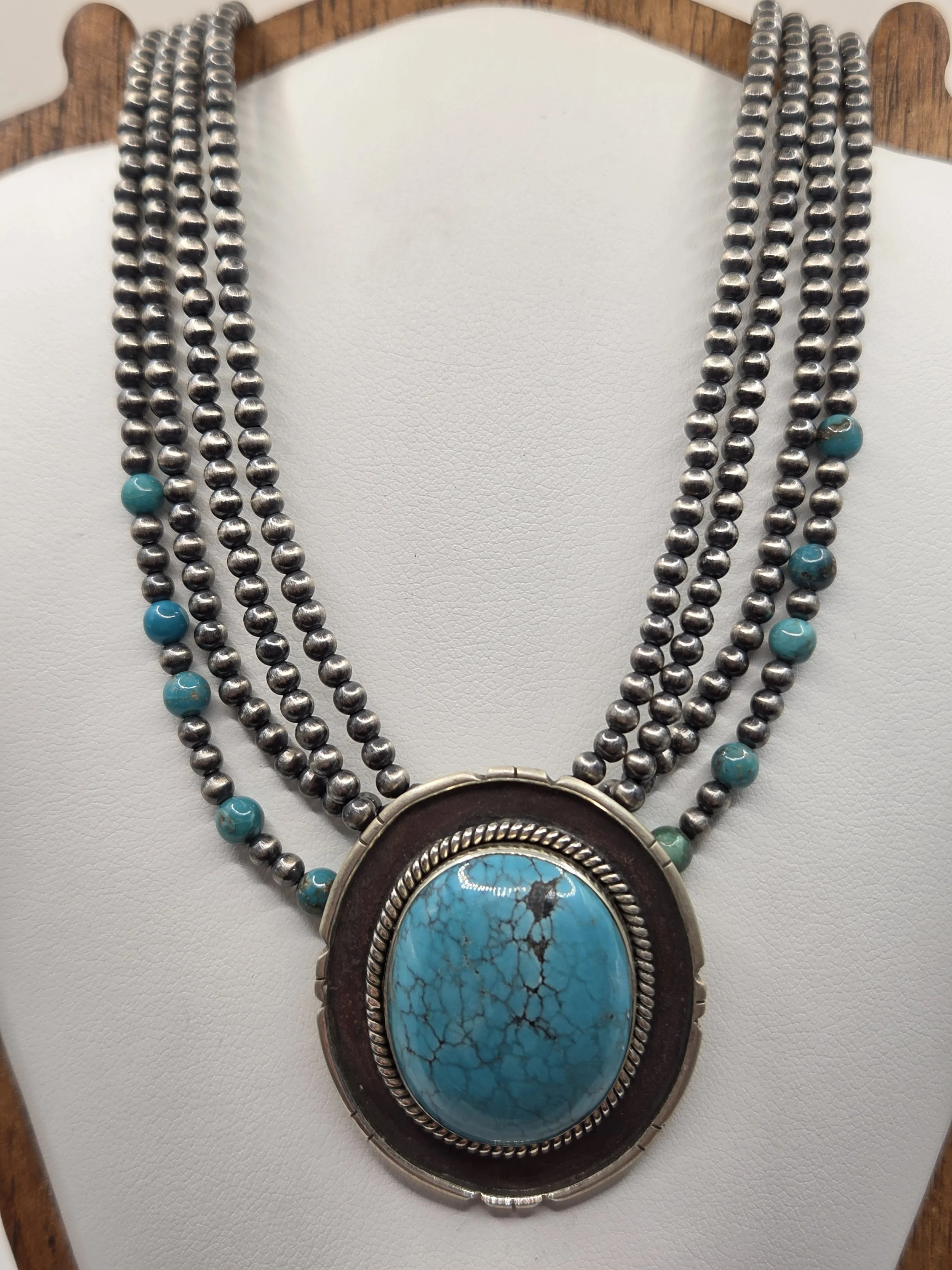 Sterling Silver Hubei Turquoise Layered Pearl Choker Necklace