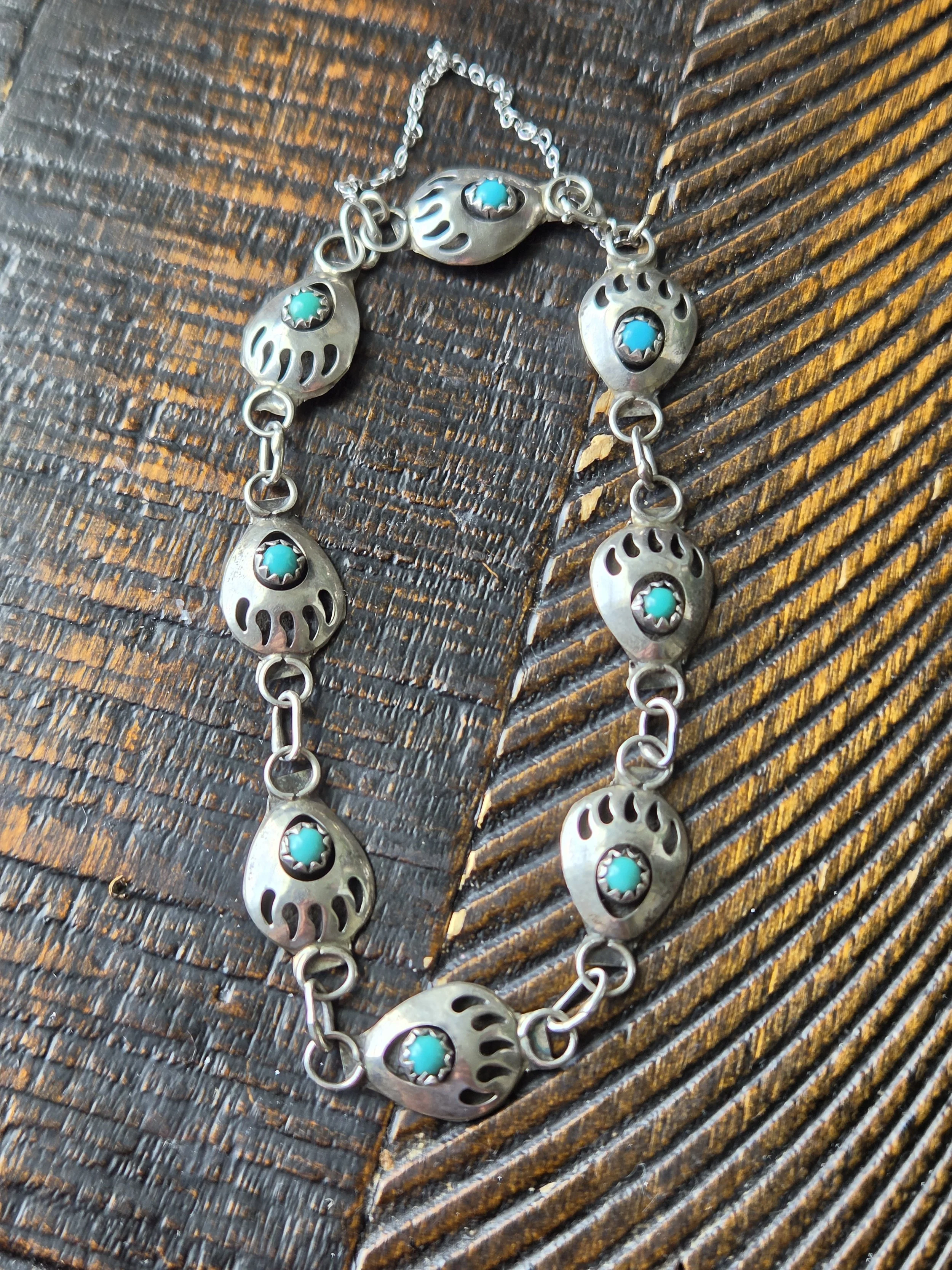 Sterling Silver Turquoise 6.5" Bear Paw Clasp Bracelet