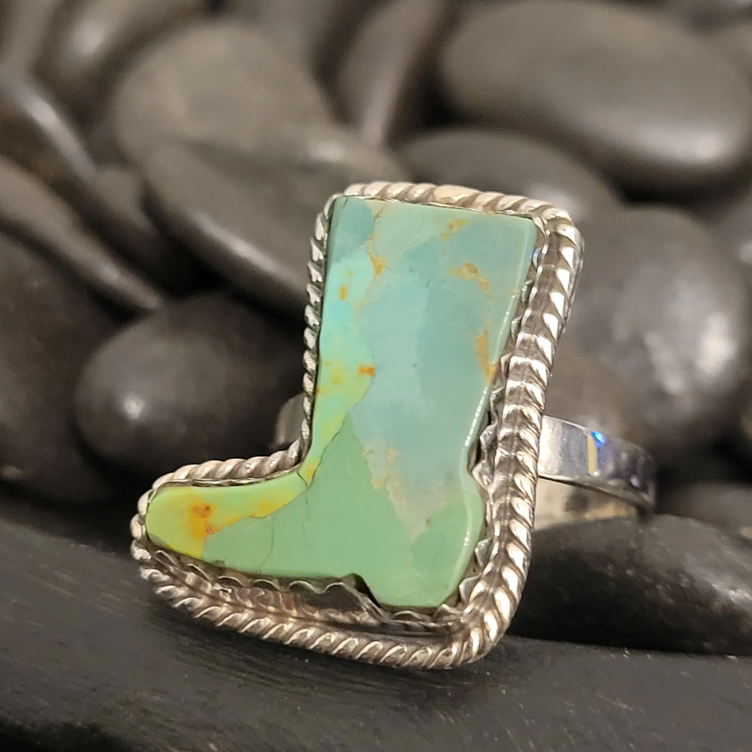 Sterling Silver Kingman Turquoise Boot Ring Sz 7 1/2 Adjustable