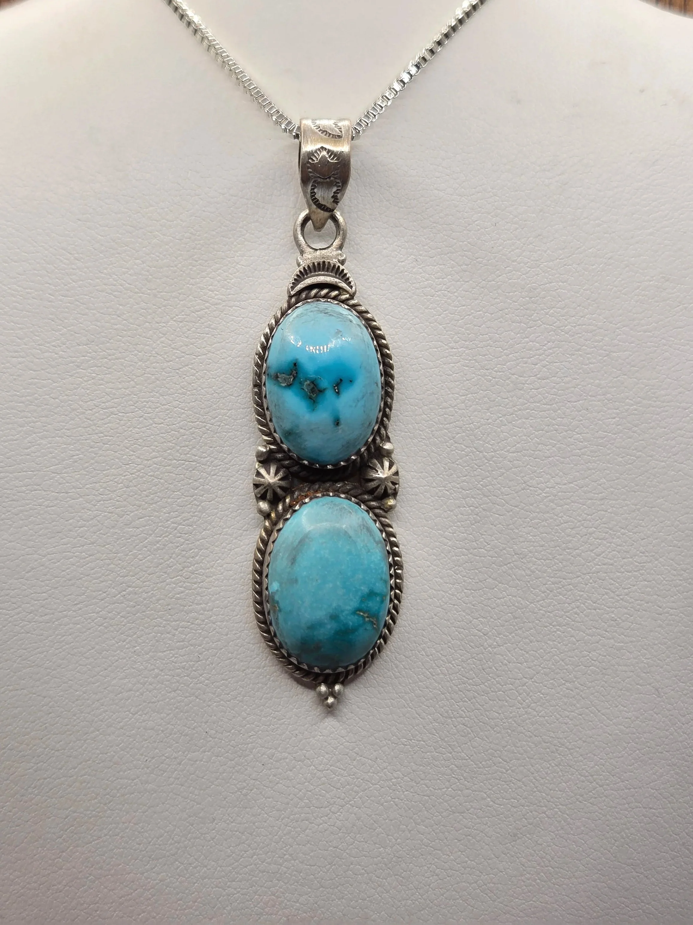 Sterling Silver Lone Mountain Turquoise Double Stone Necklace
