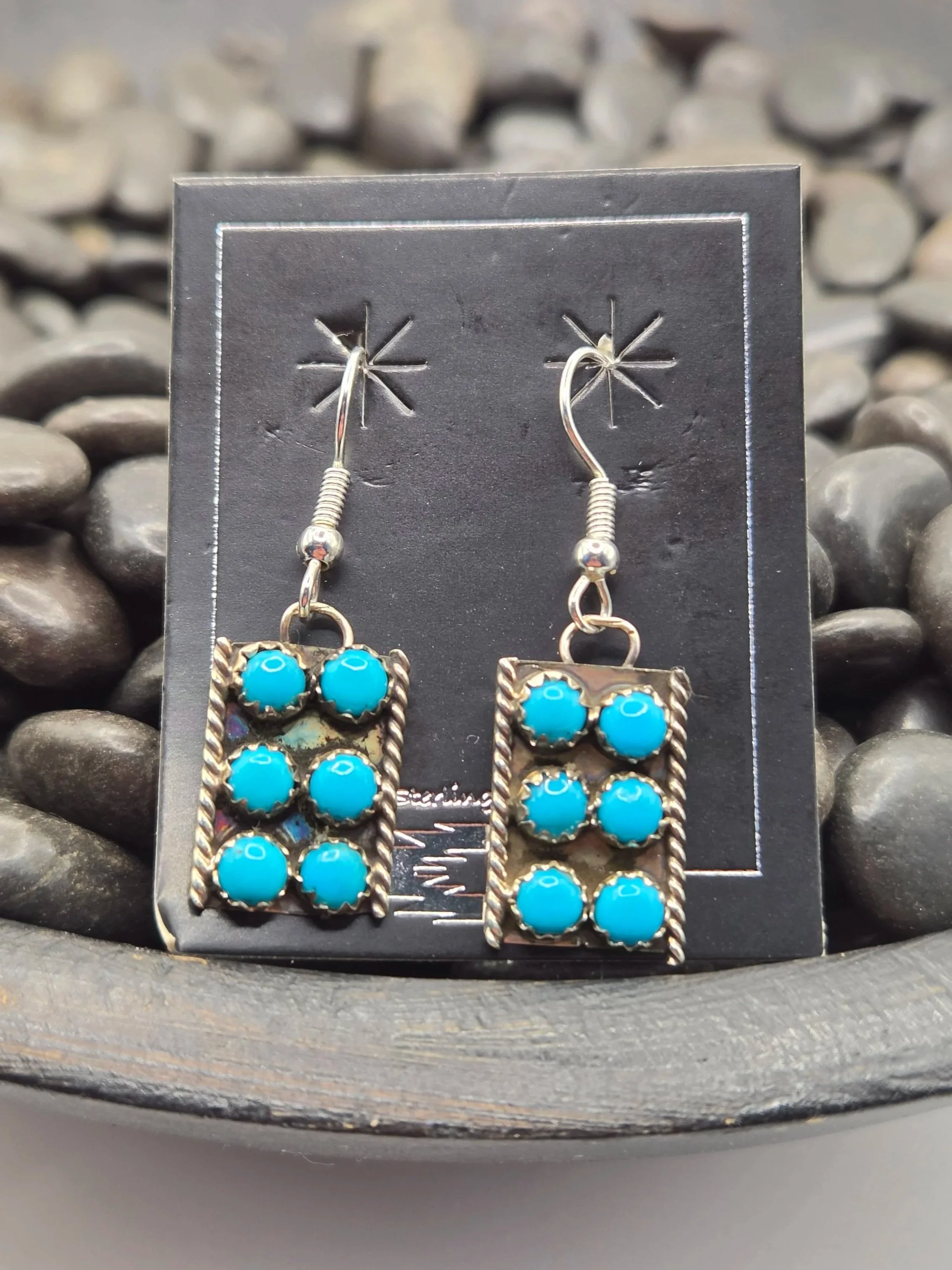 Sterling Silver Kingman Turquoise Shadowbox Cluster Earrings
