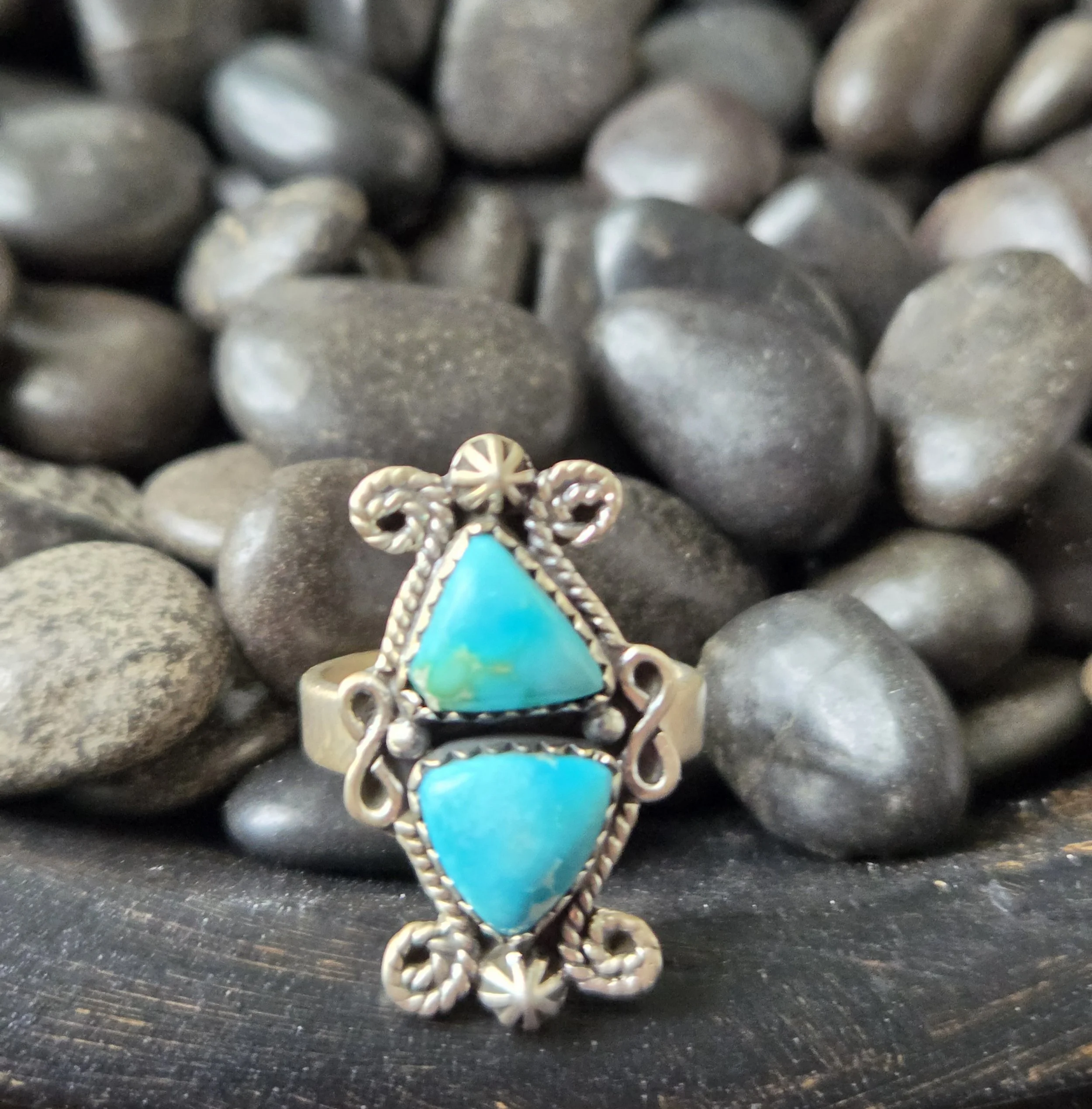 Sterling Silver Whitewater Turquoise Ring Sz 6 1/2 Adjustable