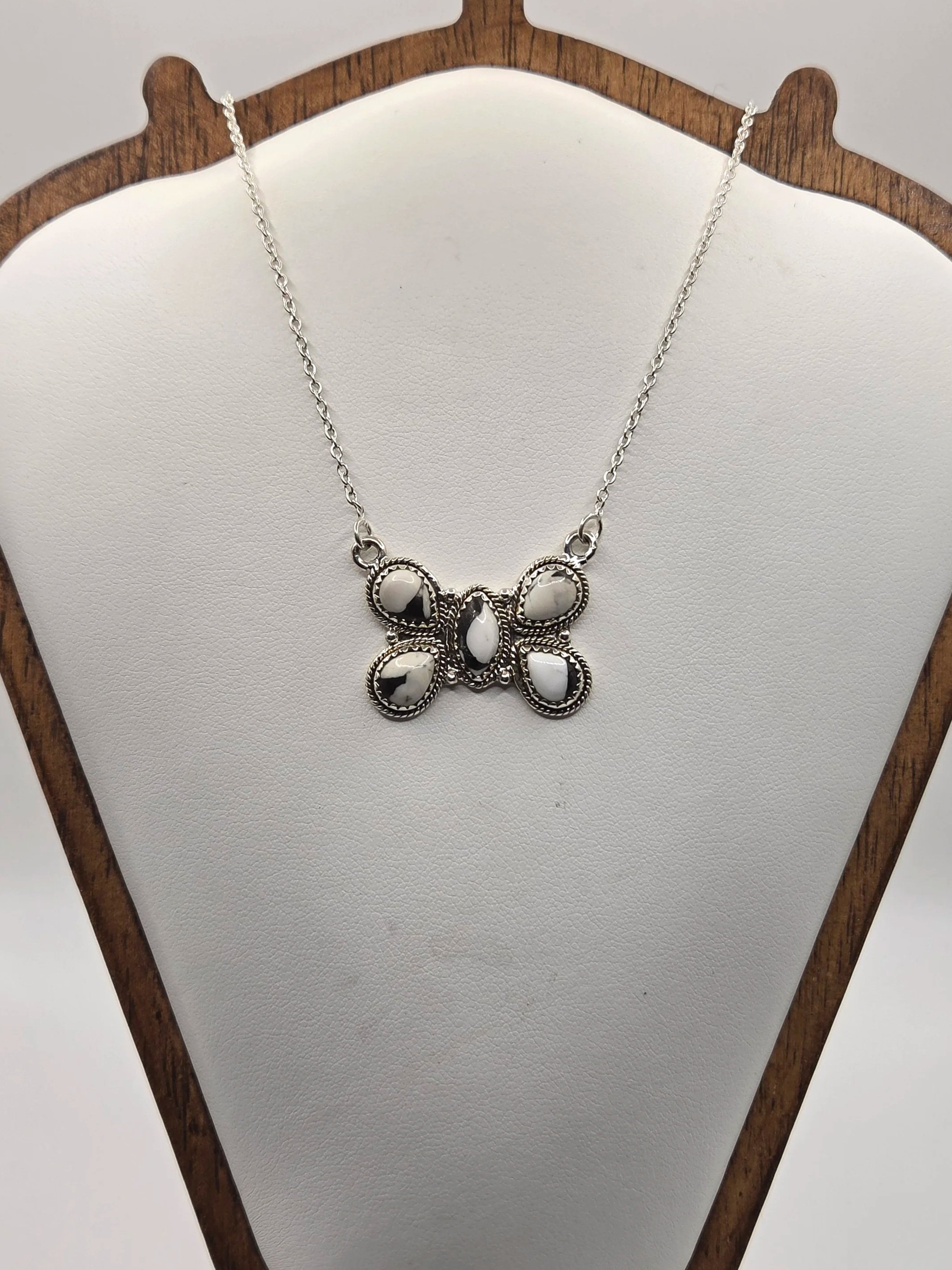 Sterling Silver White Buffalo Cluster Butterfly Necklace
