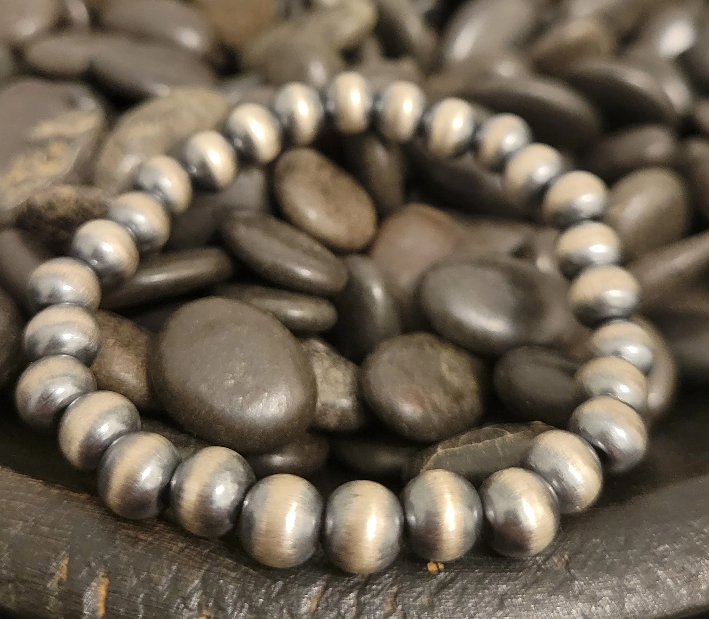 Sterling Silver 7mm Navajo Pearl Style Stretch Bracelet