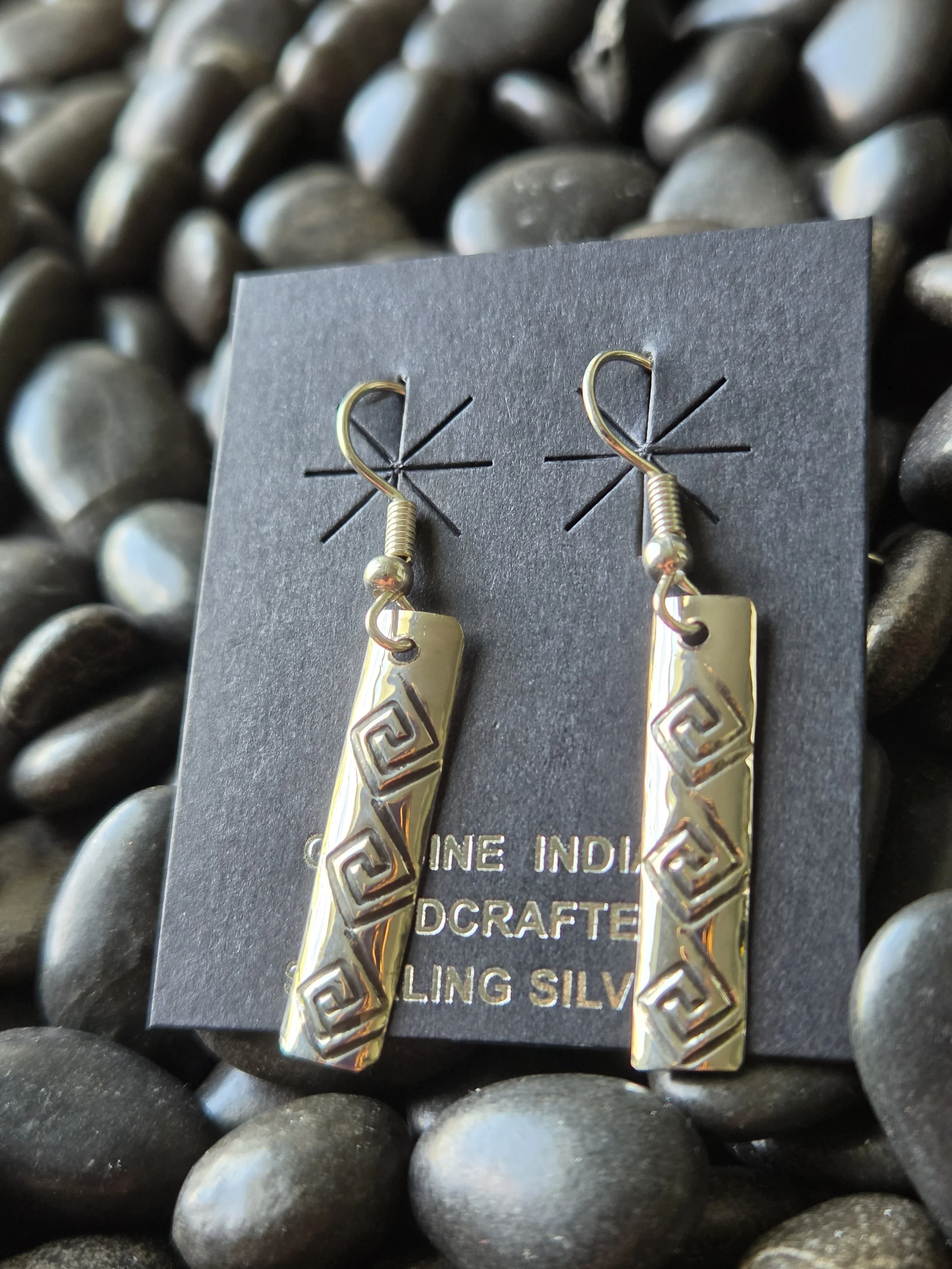 Sterling Silver Stamped Dangle Earrings - Native American