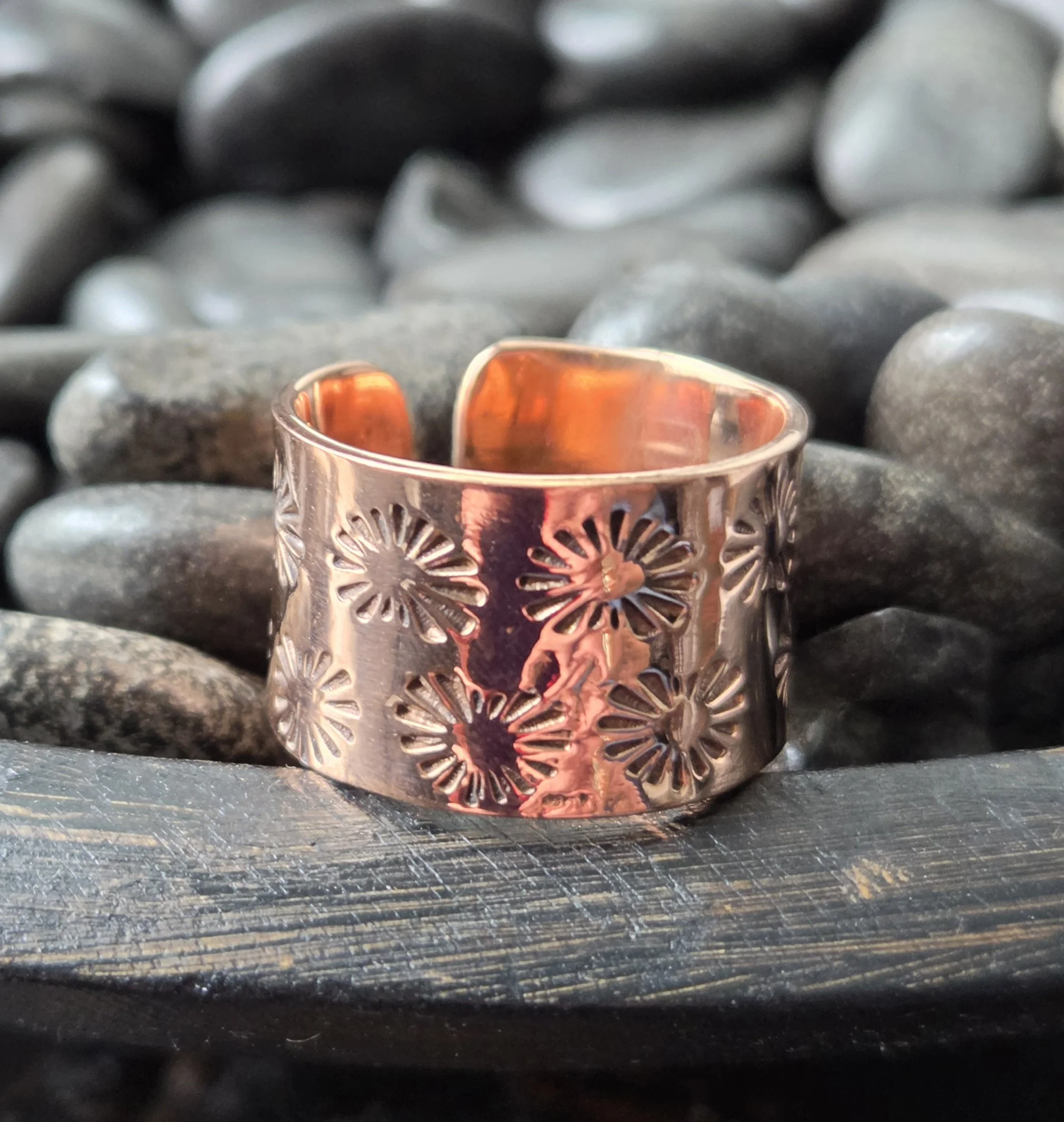 Copper Stamped Cigar Band Ring Sz 8 Adjustable