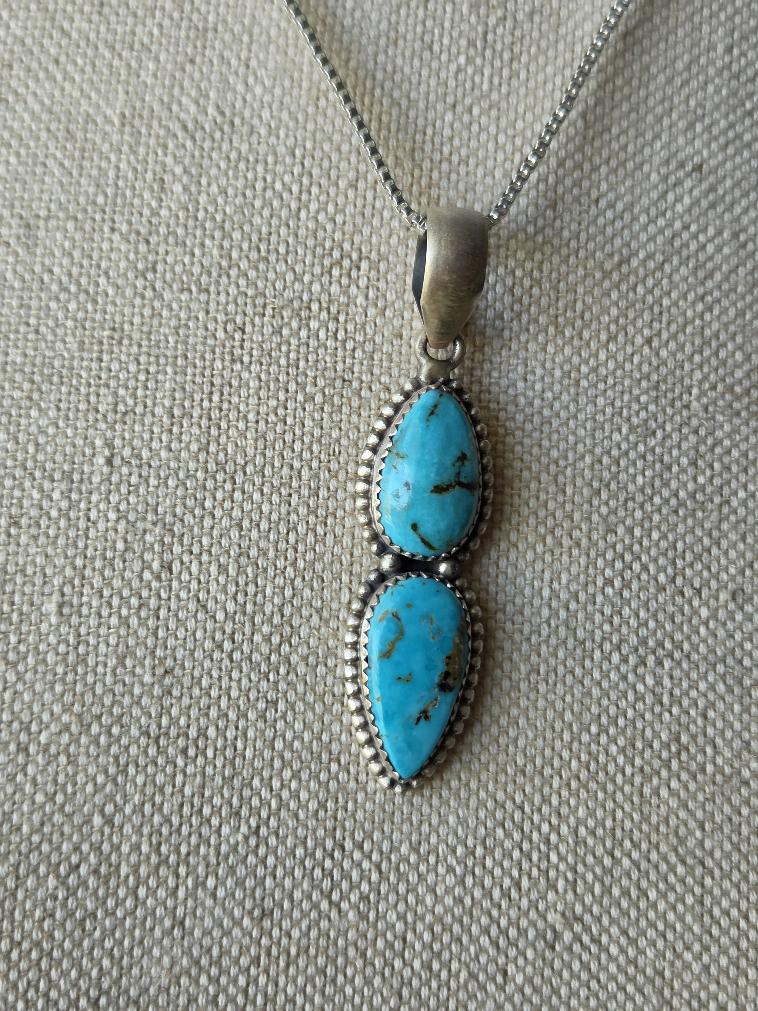 Sterling Silver Tonopah Double Stone Turquoise Necklace