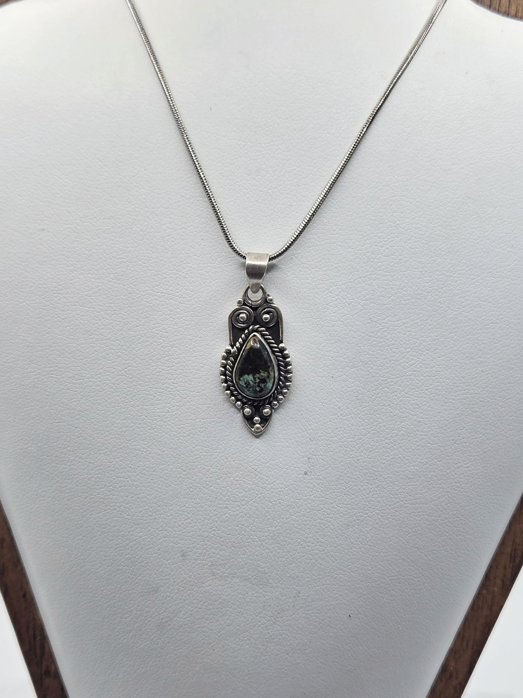 Dainty Sterling Silver Blackjack Turquoise Necklace