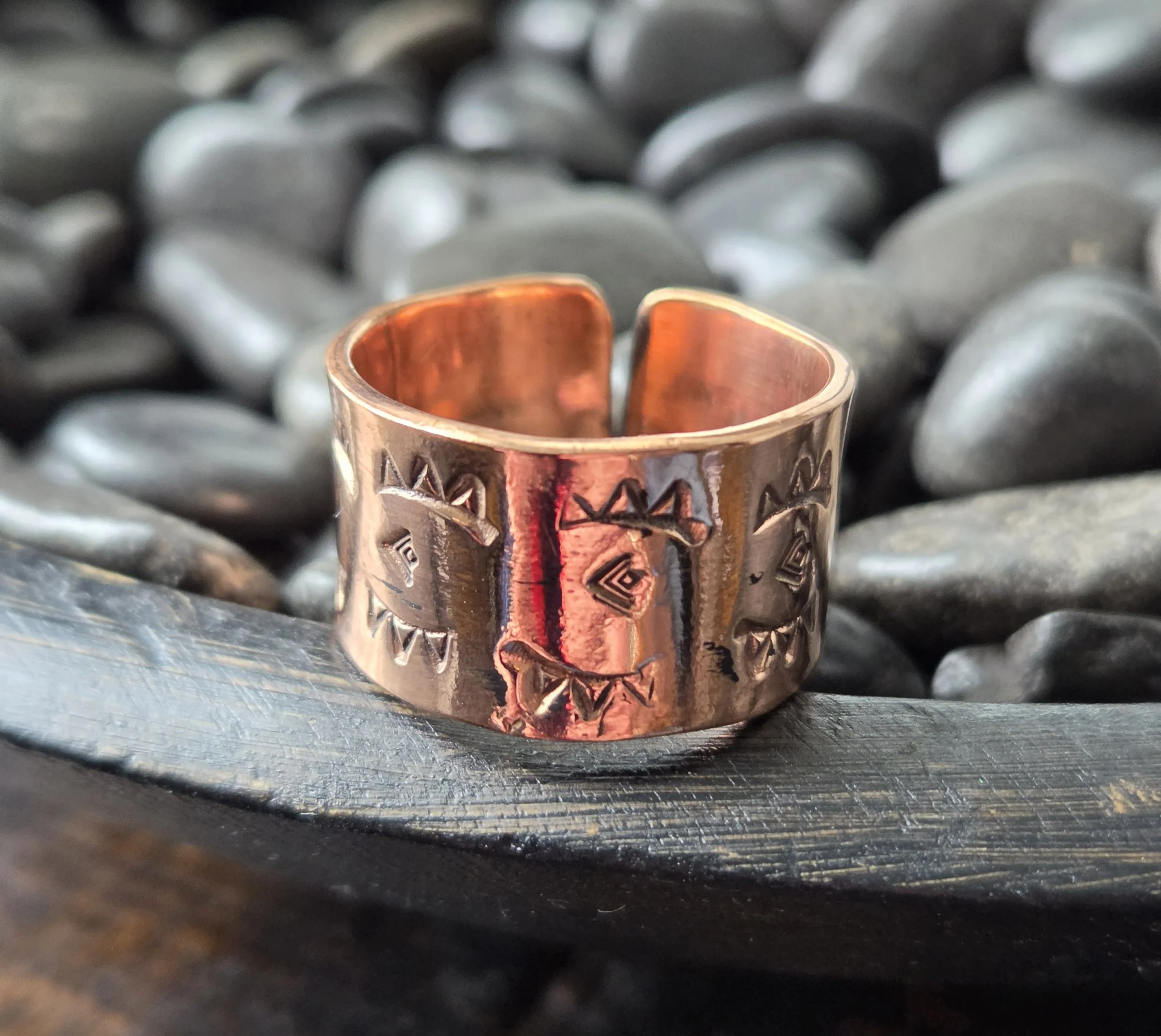 Copper Stamped Cigar Band Ring Sz 8 1/2 Adjustable