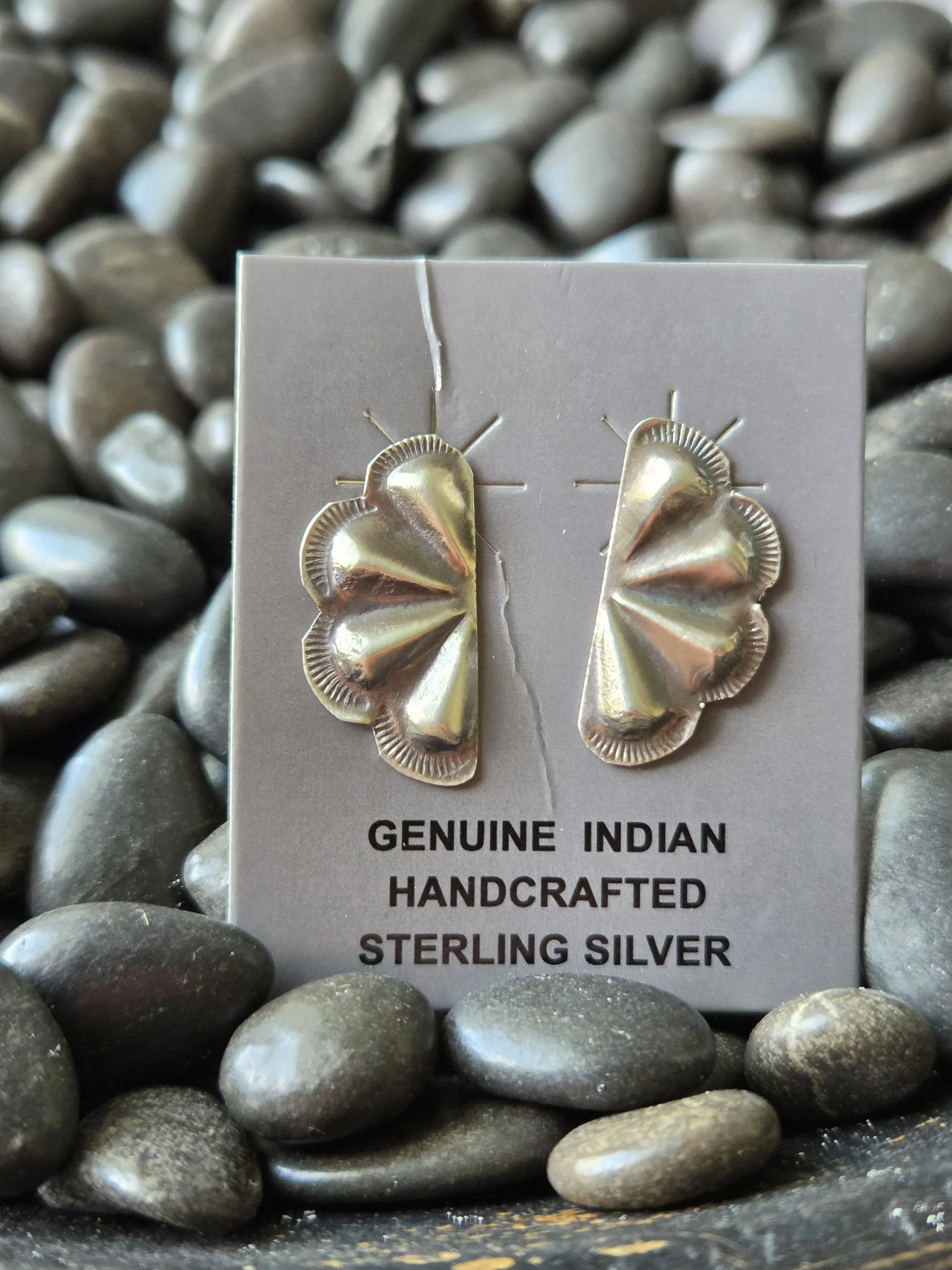 Sterling Silver Half Moon Cluster Earrings - Native American