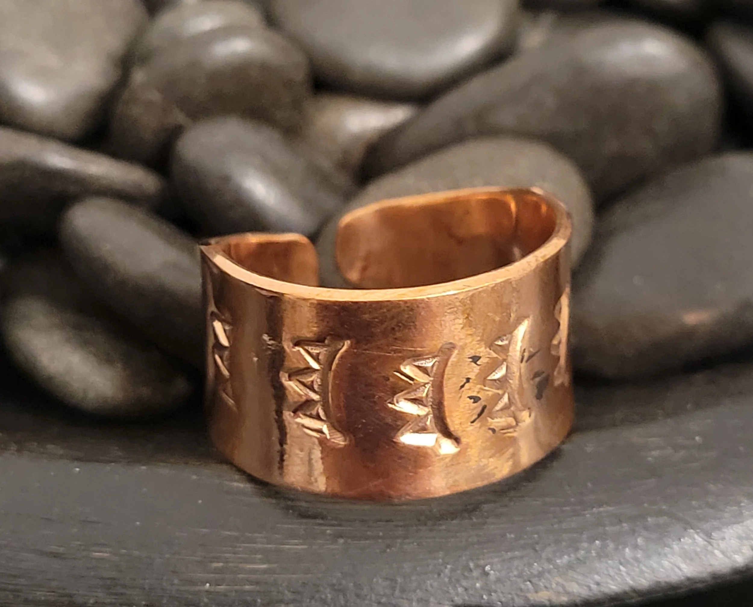 Copper Stamped Cigar Band Ring Sz 8 1/2 Adjustable