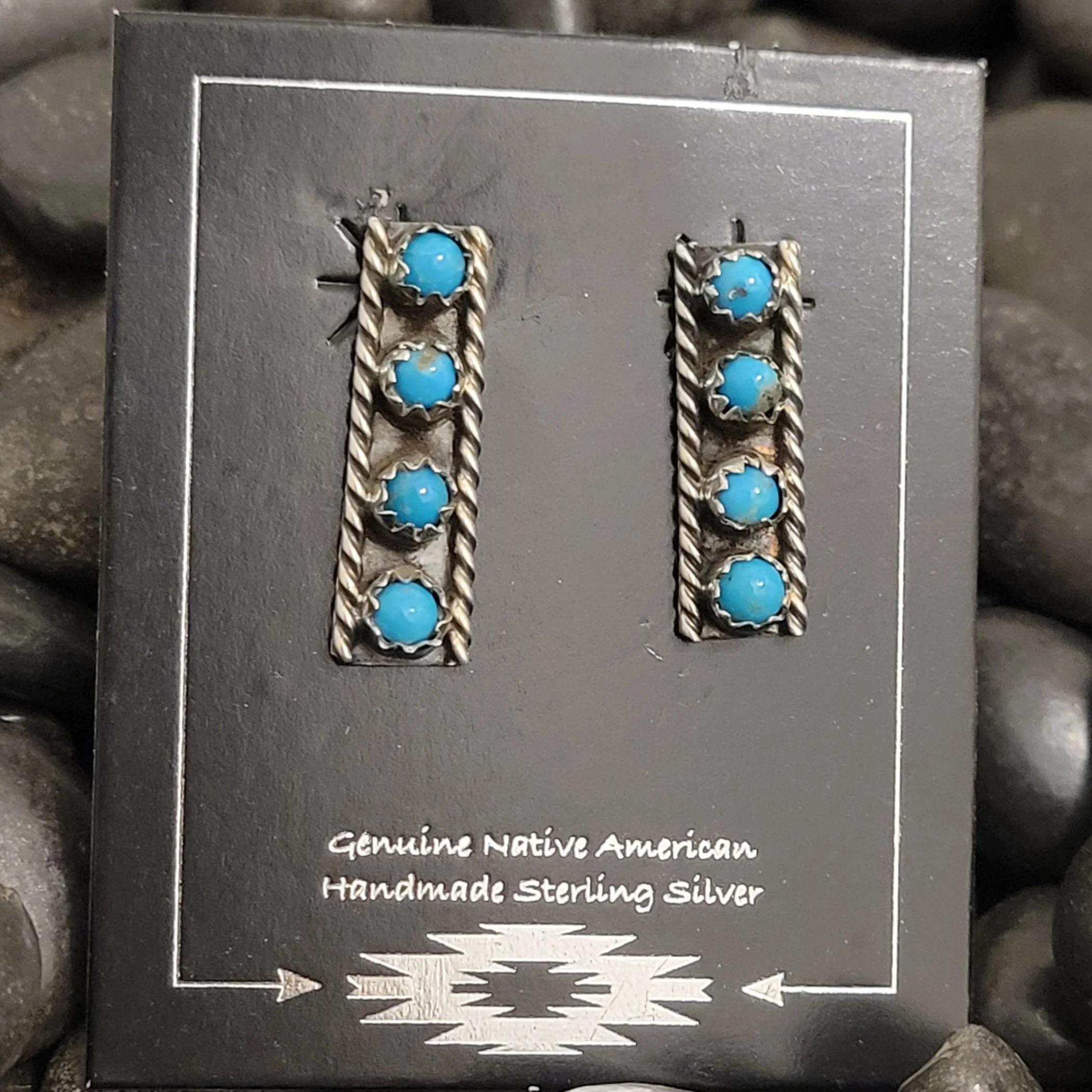 Sterling Silver Turquoise Bar Earrings - Native American