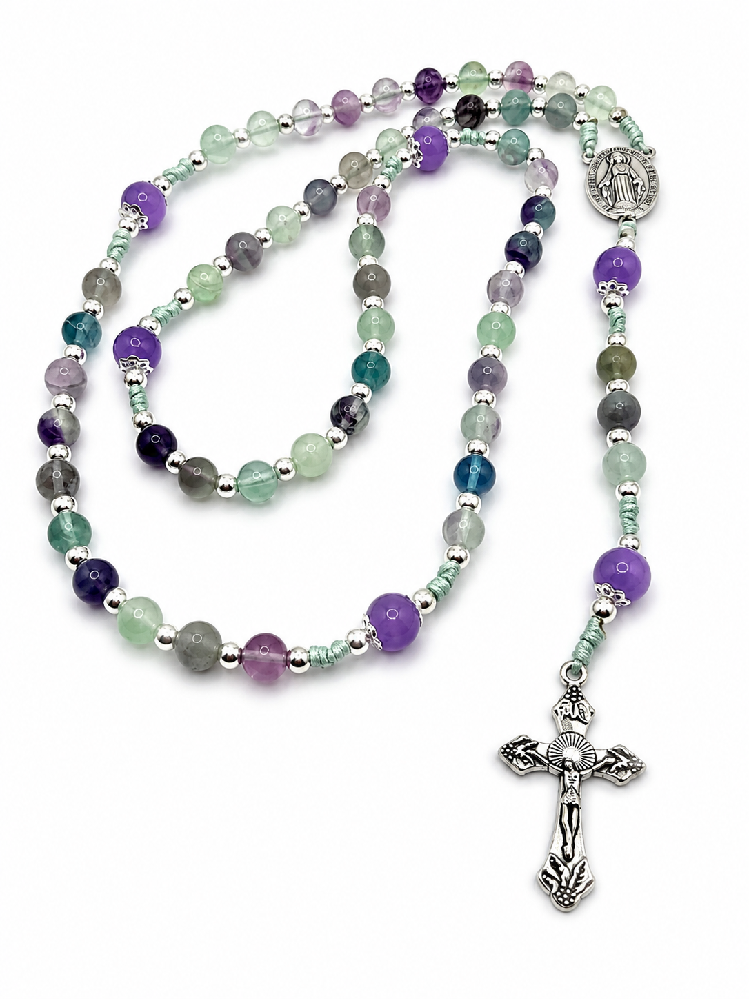 Pastel Fluorite Silver Rosary