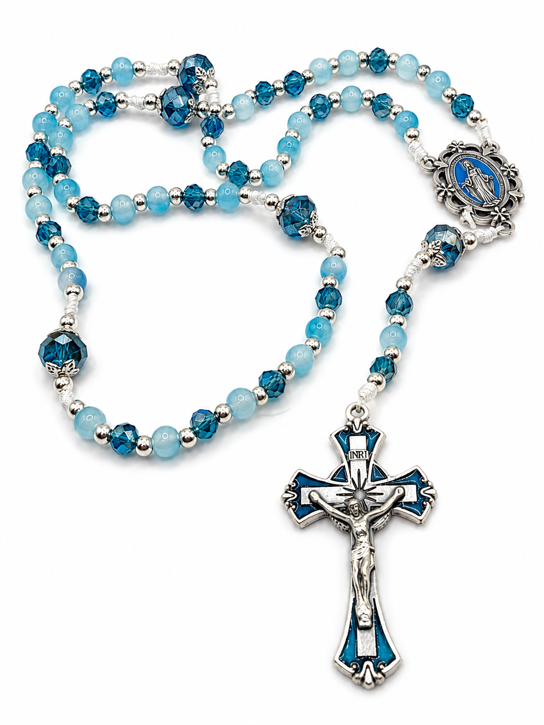 Aqua Blue Enamel Crucifix Rosary