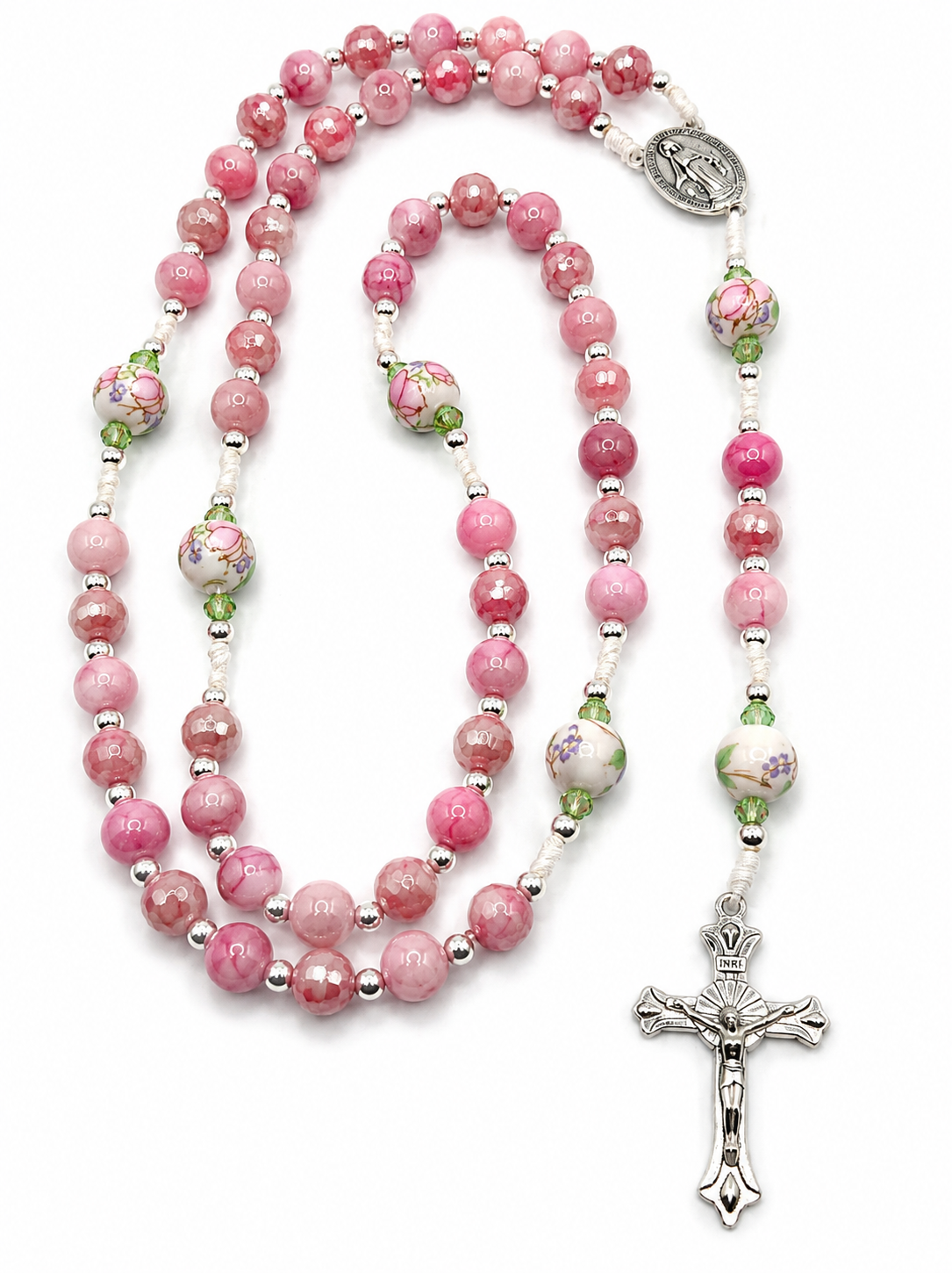 Pink Floral Porcelain Rosary