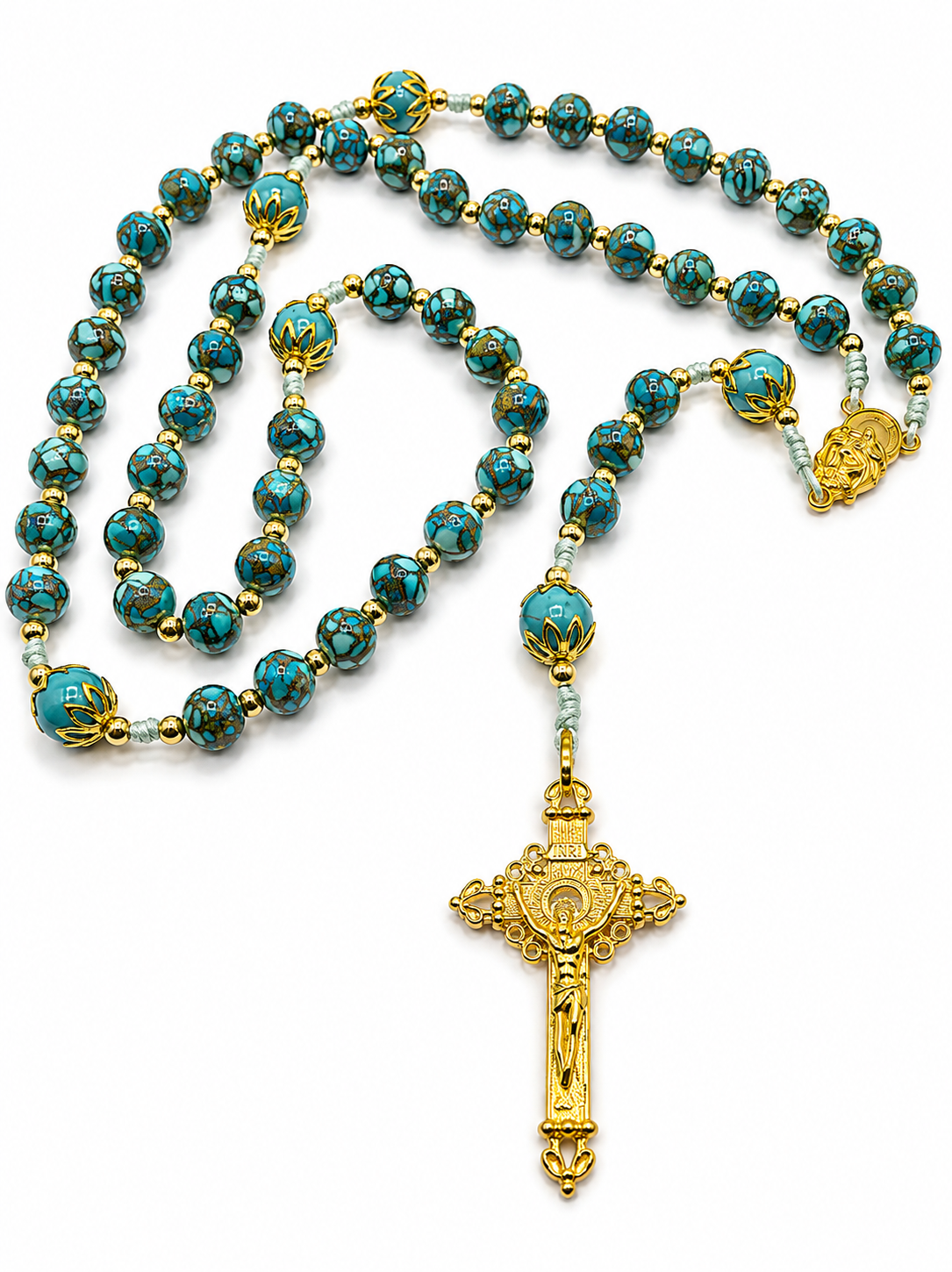 Turquoise and Gold Marian Rosary
