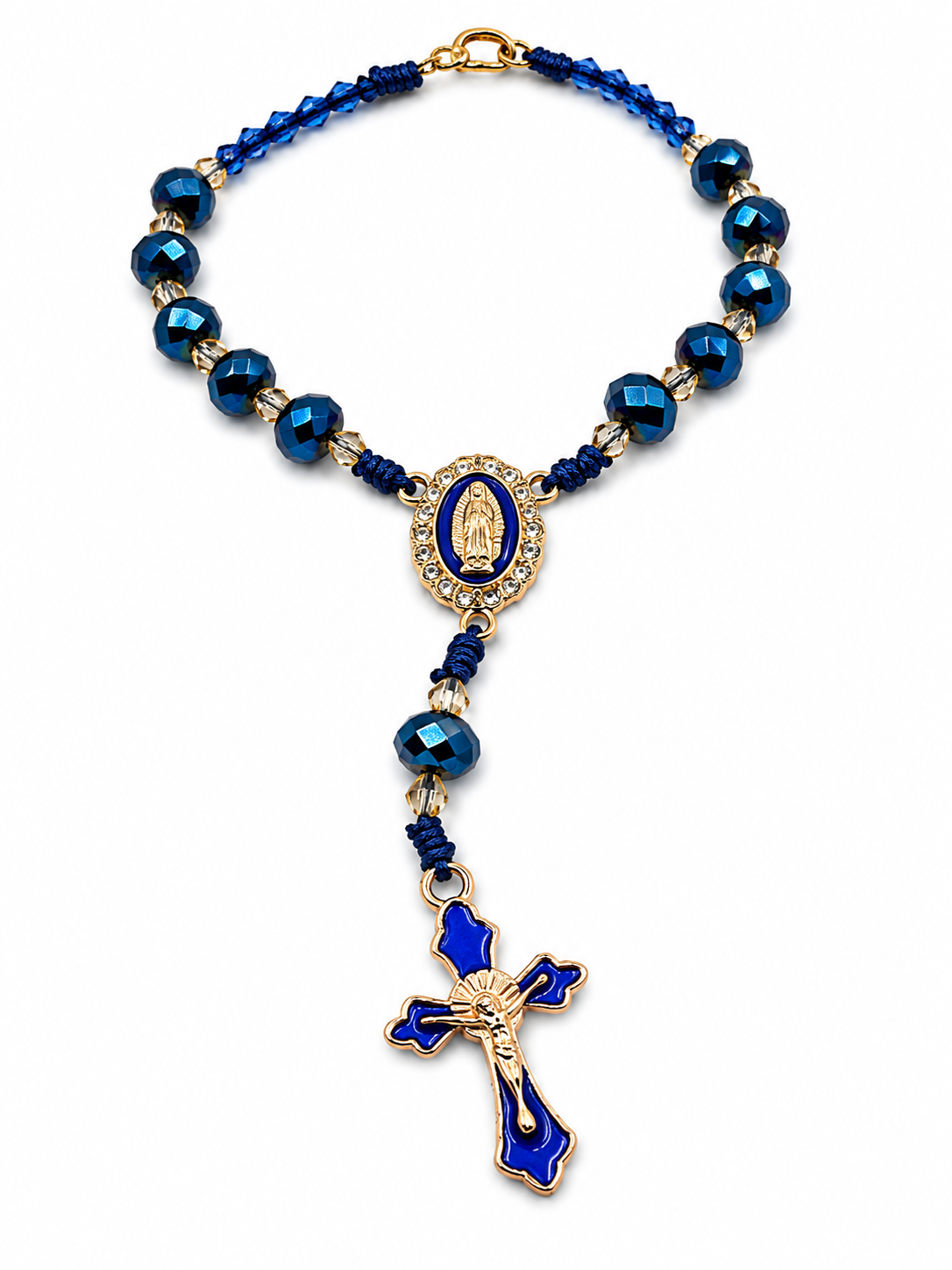 Royal Blue Guardian Rearview Mirror Rosary