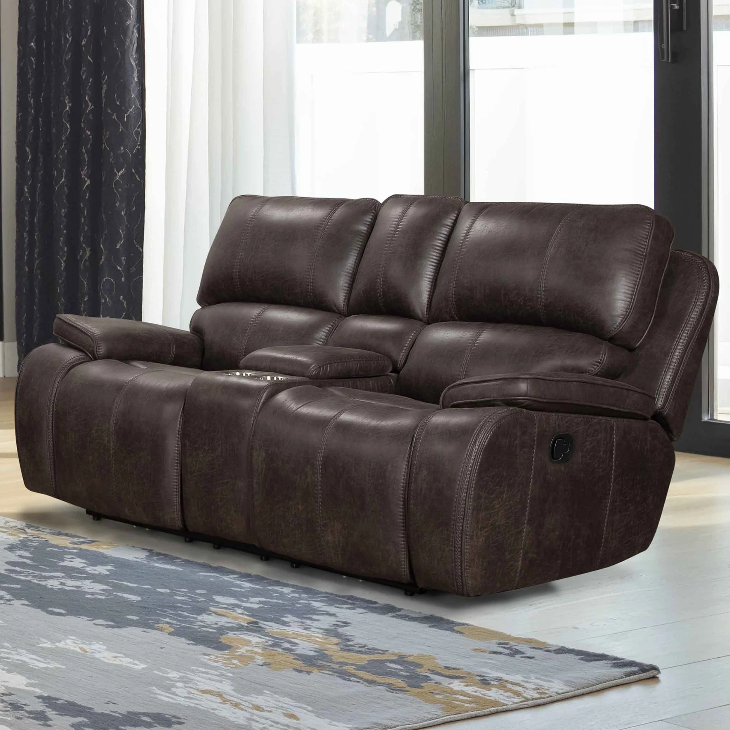 BROOKINGS CONSOLE LOVESEAT W/ DUAL RECLINERS-CHARCOAL