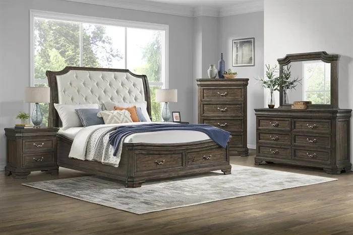Lyndhurst Walnut 4pc Bedroom Set (Bed, dresser & mirror, nightstand)