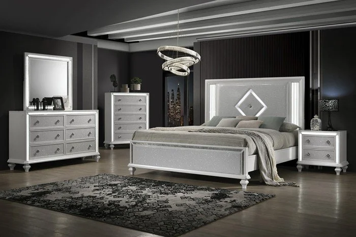 Stardust 4pc Bedroom Set (Bed, dresser & mirror, nightstand)