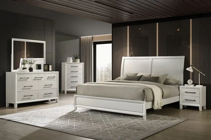 Ballard White 4pc Queen  Bedroom Set (Bed, dresser & mirror, nightstand)