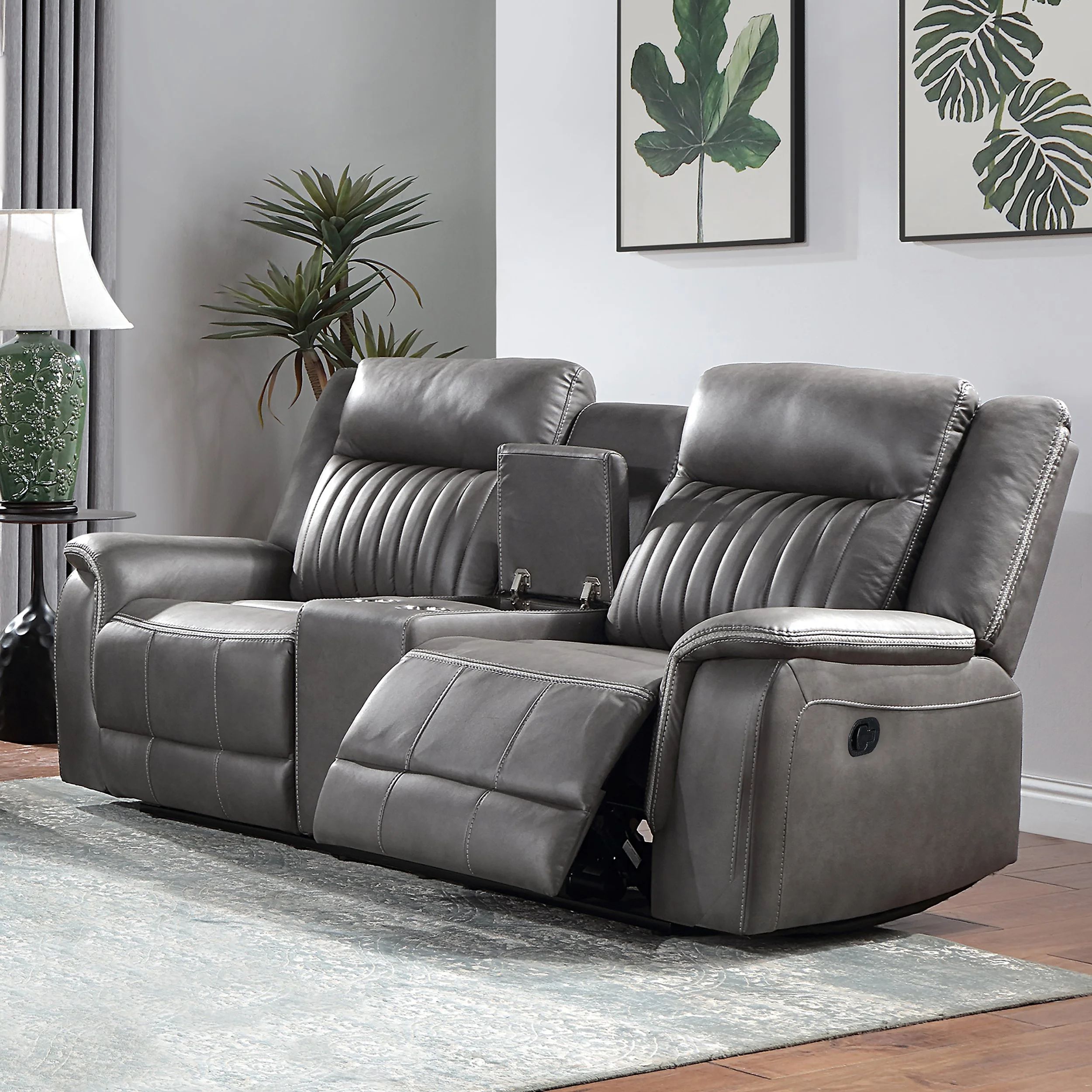 ENZO CONSOLE LOVESEAT W/ DUAL RECLINERS--GRAY