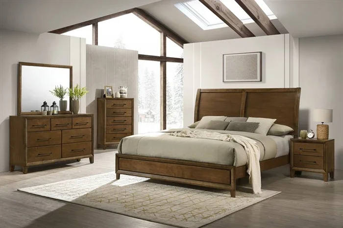 Ballard Walnut 4pc Queen Bedroom Set (Bed, dresser & mirror, nightstand)