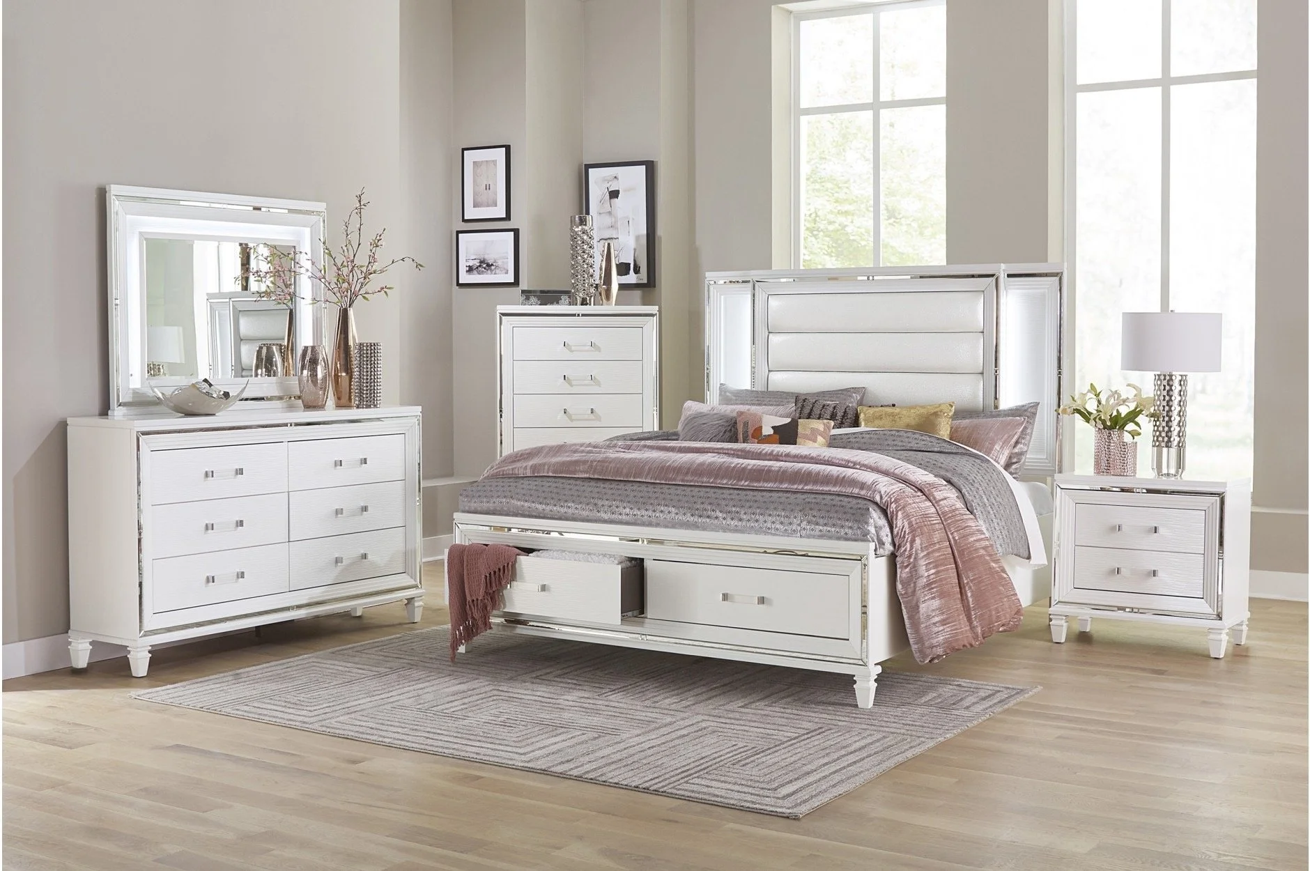 Tamassi  4pc  Bedroom Set (Bed, dresser & mirror, nightstand)