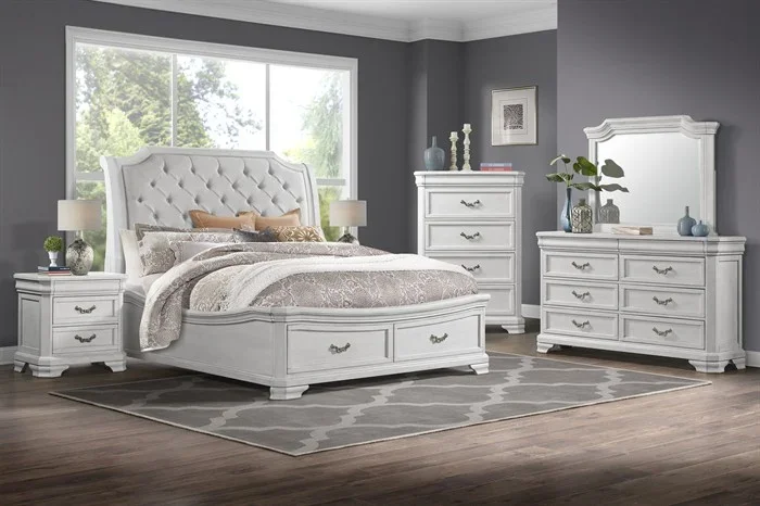 Lyndhurst White 4pc Bedroom Set (Bed, dresser & mirror, nightstand)