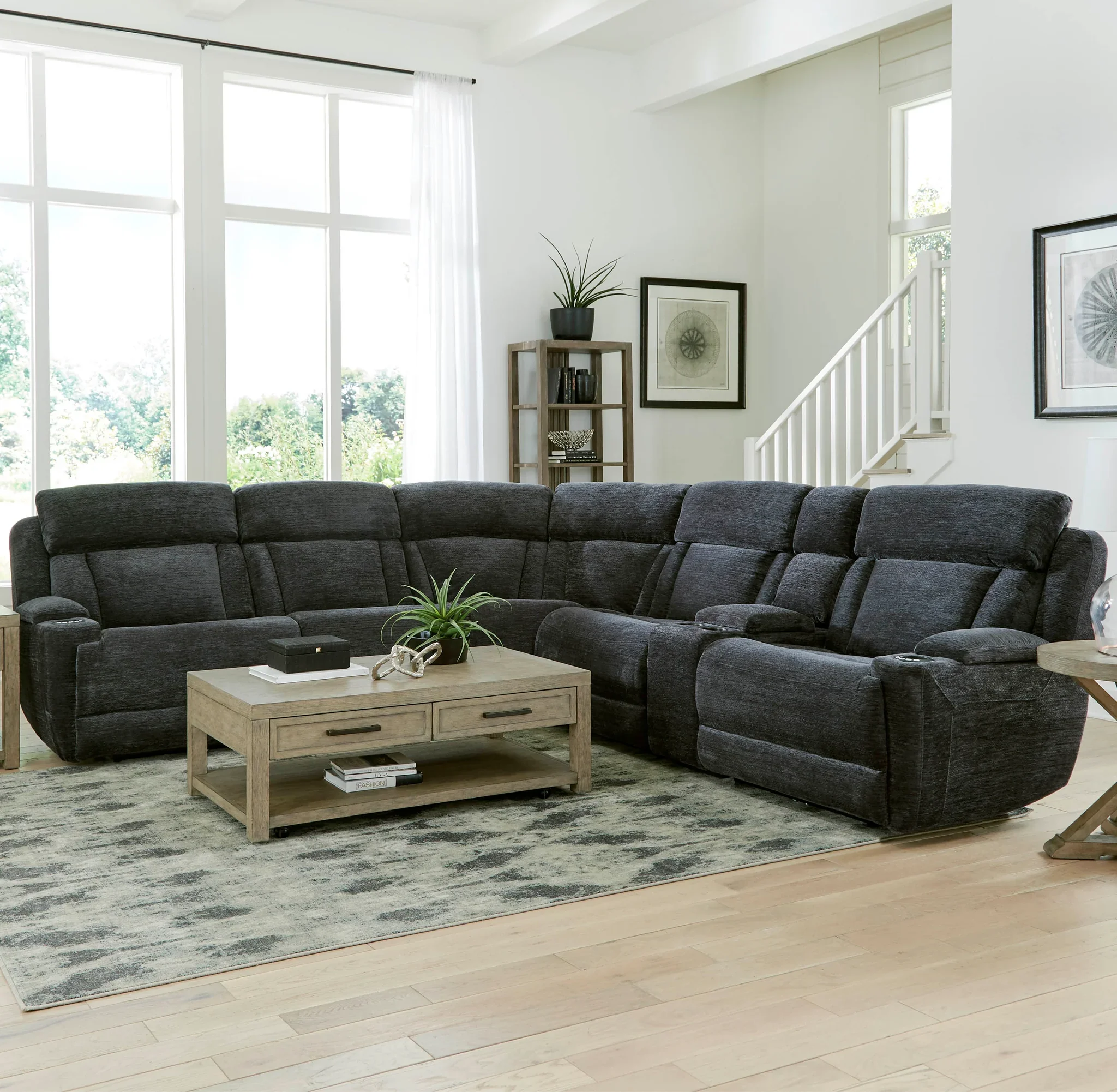 DALTON - LUCKY CHARCOAL 6PC POWER RECLINING SECTIONAL