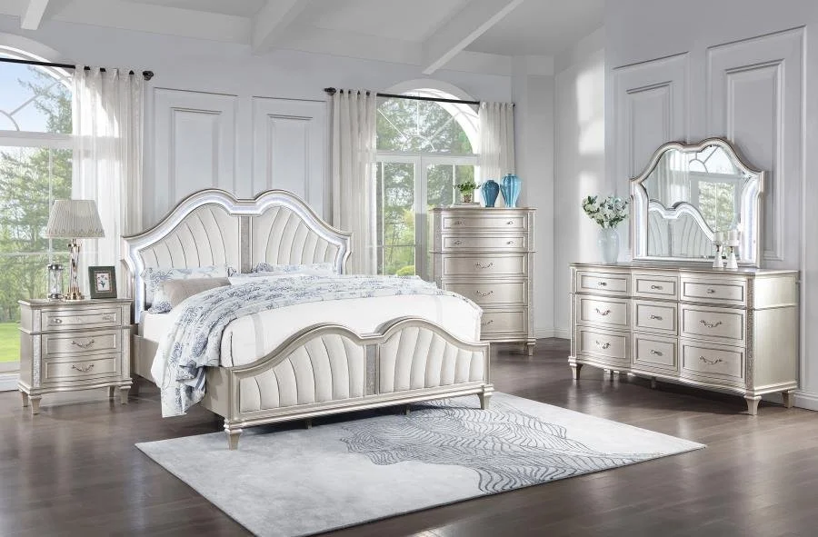 Evangeline 4pc Bedroom Set (Bed, dresser & mirror, nightstand)