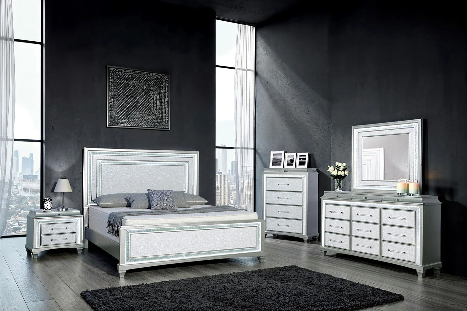 Galea 4pc Bedroom Set (Bed, dresser & mirror, nightstand)