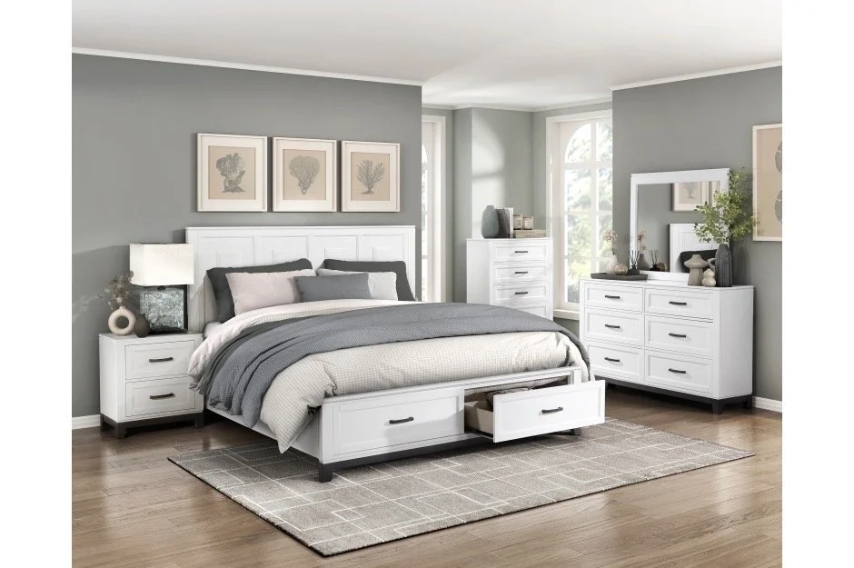 Garretson White 4pc Bedroom Set (Bed, dresser & mirror, nightstand)