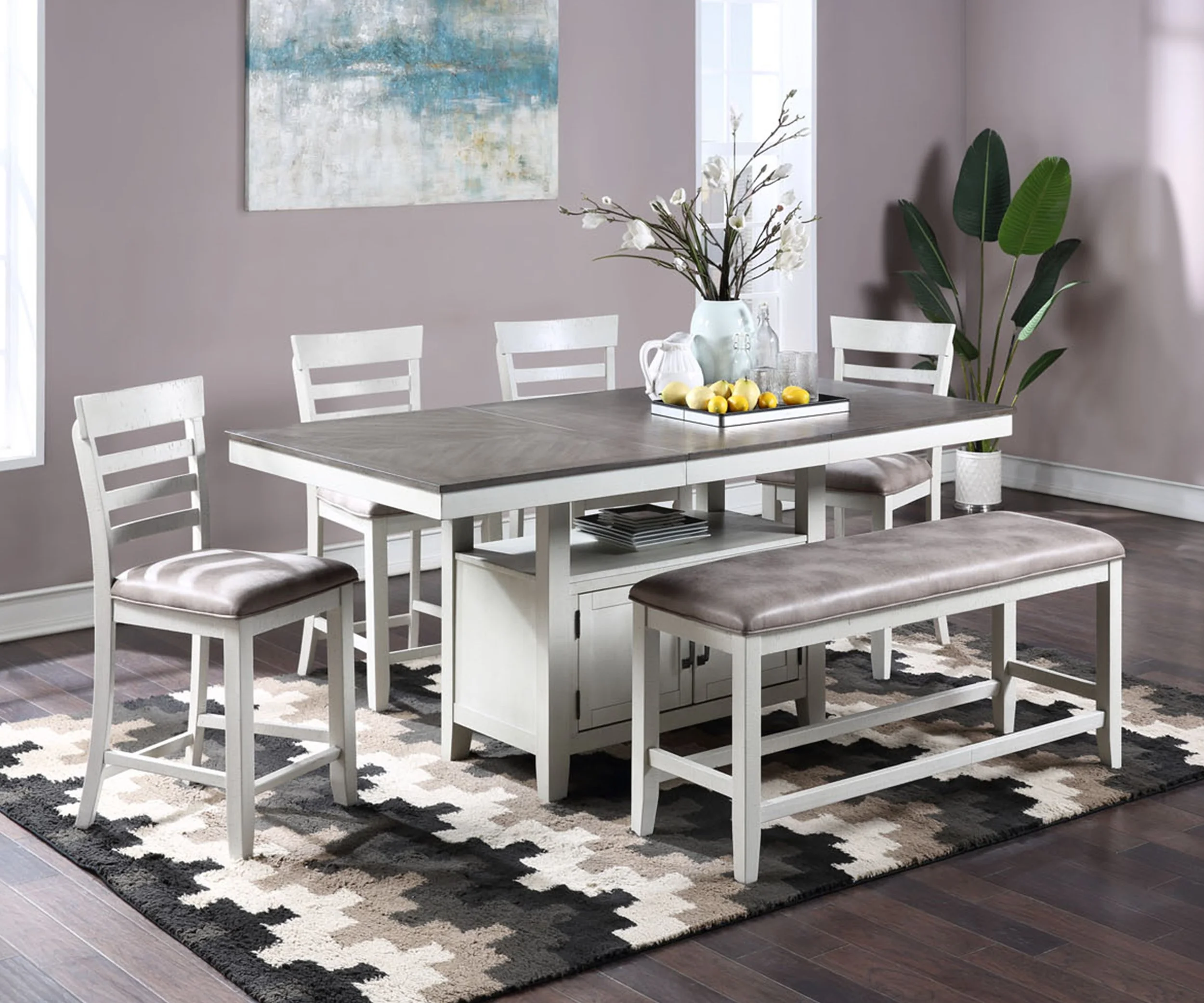 Richland 6pc Counter Dining Set (Table, 4 chairs, 1 bench)