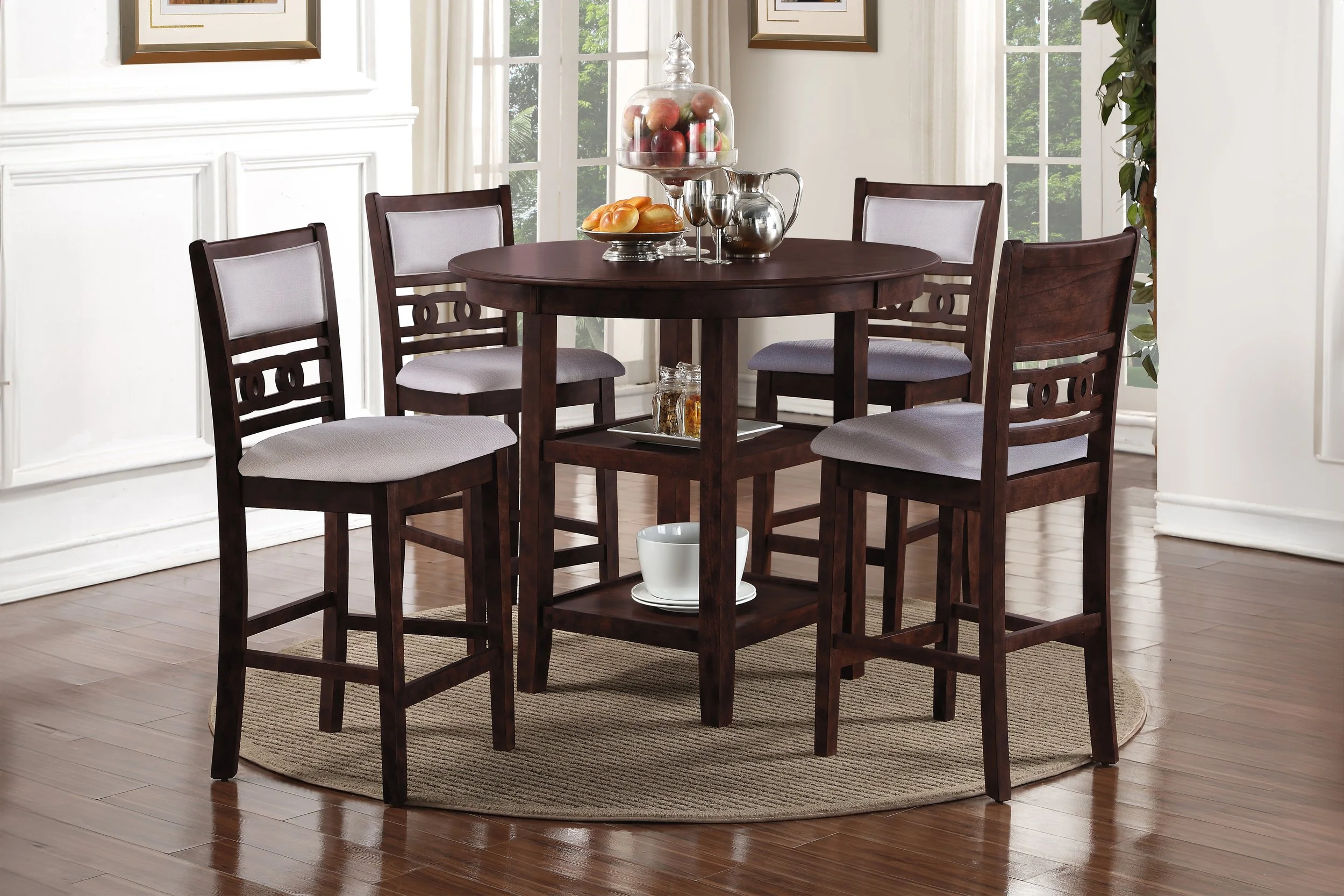 Gia Brown Cherry 5pc Counter Dining Set (Table, 4 chairs)