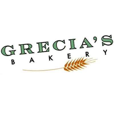 Grecia's Bakery logo with the bakery name in green and black text and an illustration of a wheat stalk.