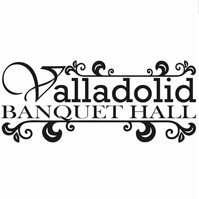 Valladolid Banquet Hall logo with decorative flourish designs