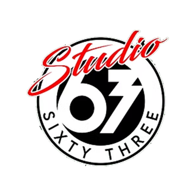 Logo for Studio 67, featuring a red cursive 'Studio,' with '67' in bold black numbers and 'Sixity Three' written around the circle.