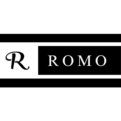 Logo with a stylized letter 'R' and the word 'ROMO' inside a black rectangle.