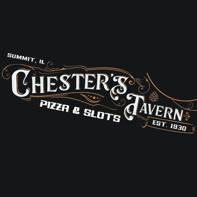 Chester's Tavern logo with text indicating it is located in Summit, Illinois, established in 1930, and offers pizza and slots.