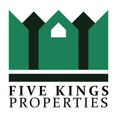 Logo for Five Kings Properties featuring five stylized house peaks above the company name.
