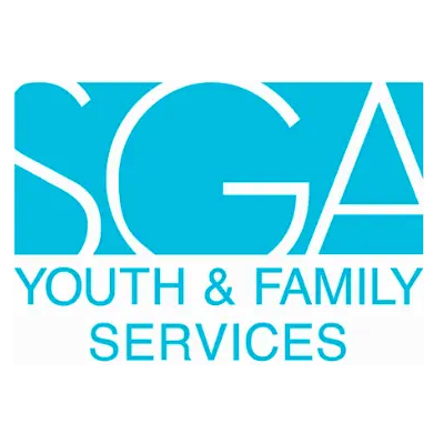 Logo for SGA Youth & Family Services in blue and white.
